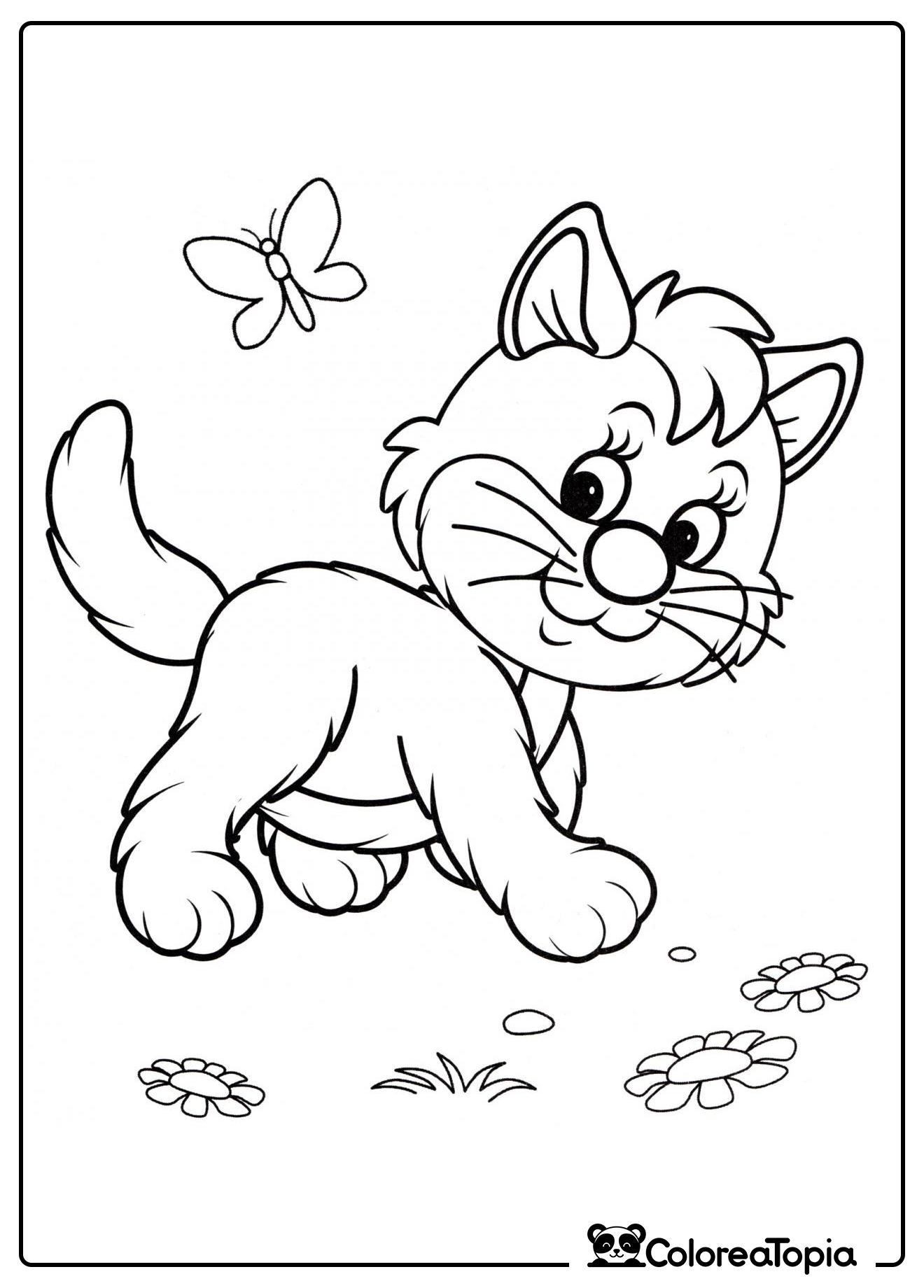 La gatita pasea - dibujo para colorear