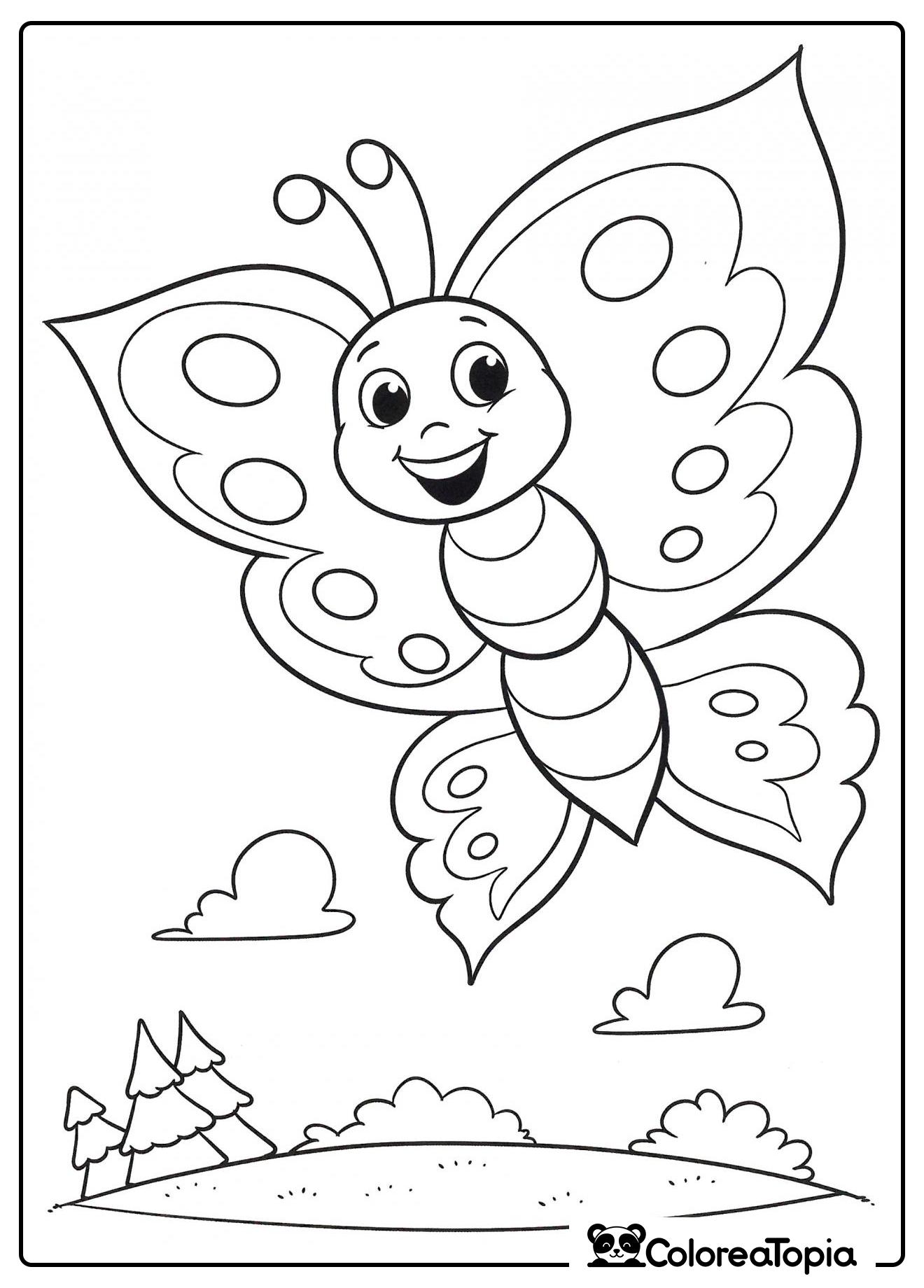 La mariposa vuela sobre el bosque - dibujo para colorear