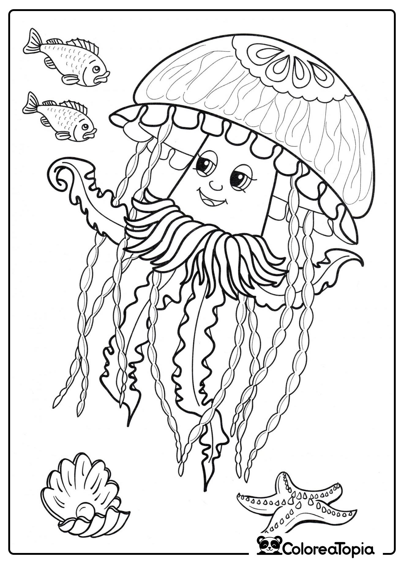 La medusa nada en el mar - dibujo para colorear