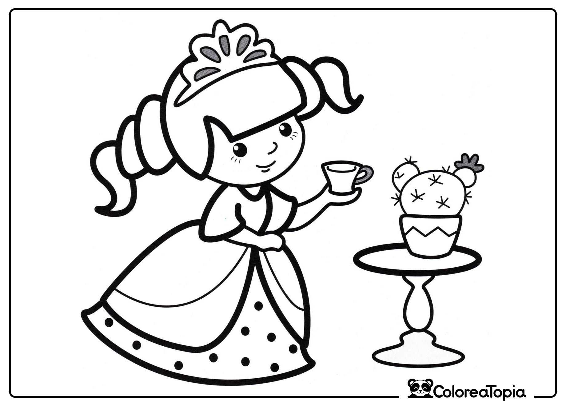 La princesa toma té - dibujo para colorear