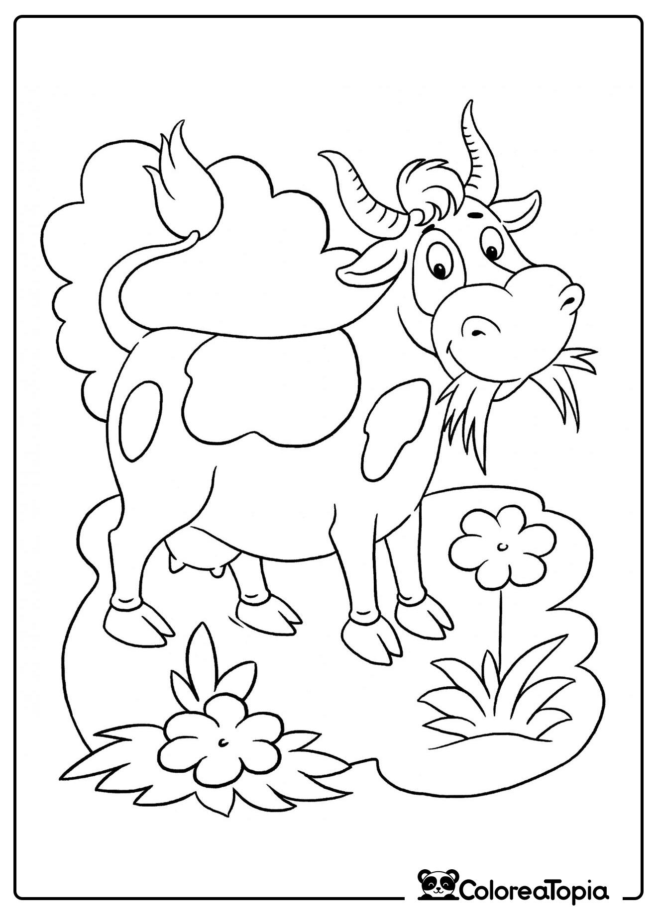 La vaca pasta en el prado - dibujo para colorear
