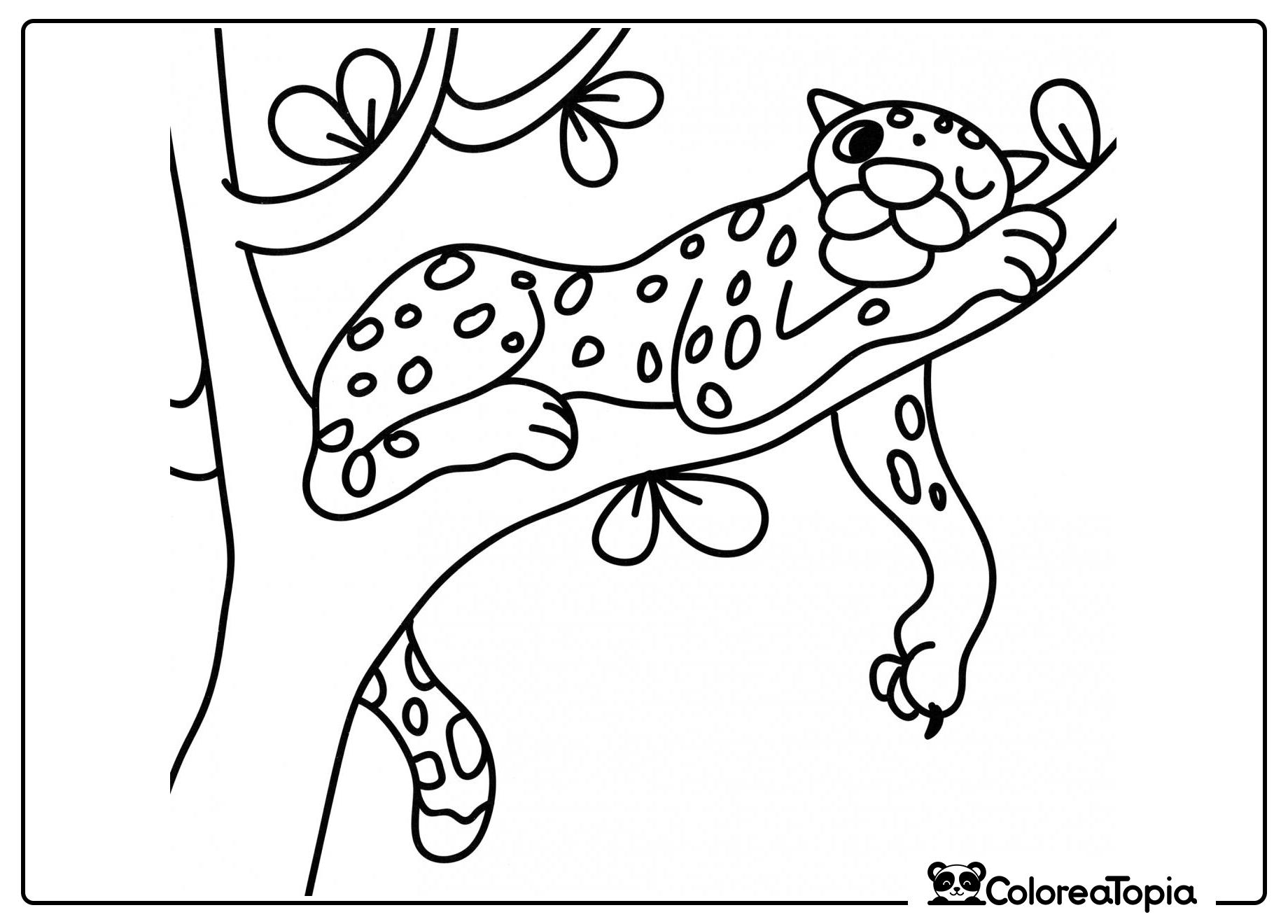 Leopardo en una rama - dibujo para colorear