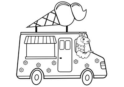 Llama y camioneta de helados