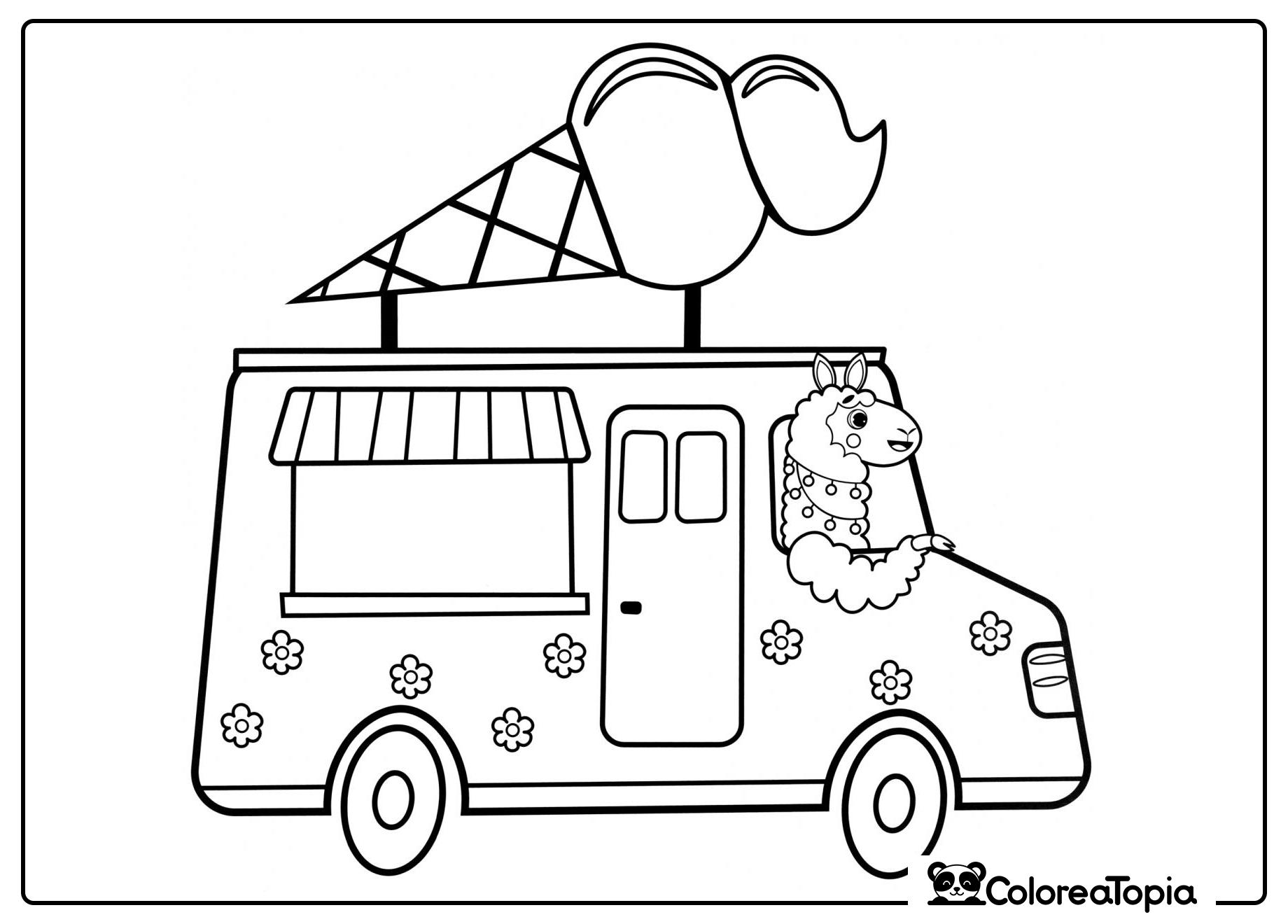 Llama y camioneta de helados - dibujo para colorear