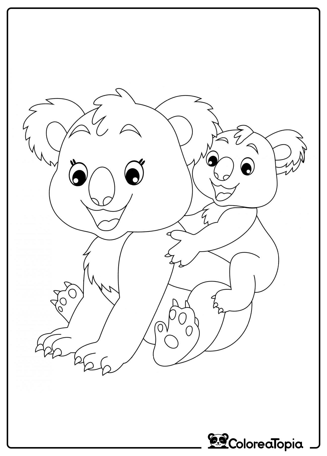 Mamá koala con su hijo - dibujo para colorear