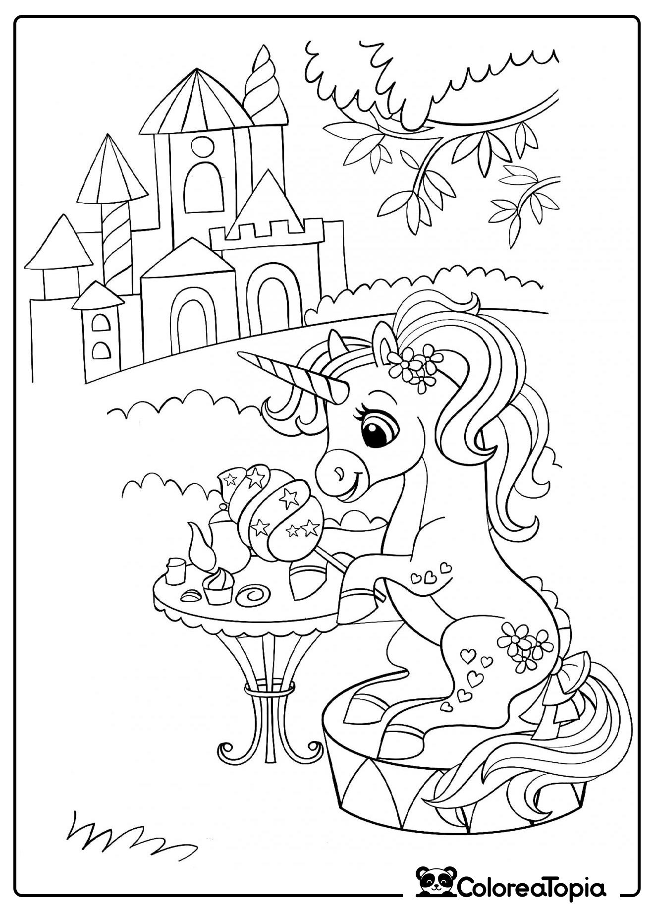 Merienda con un unicornio - dibujo para colorear