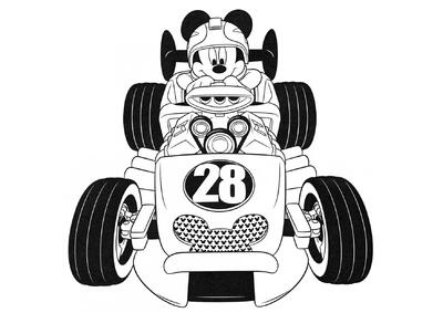 Mickey en un coche deportivo