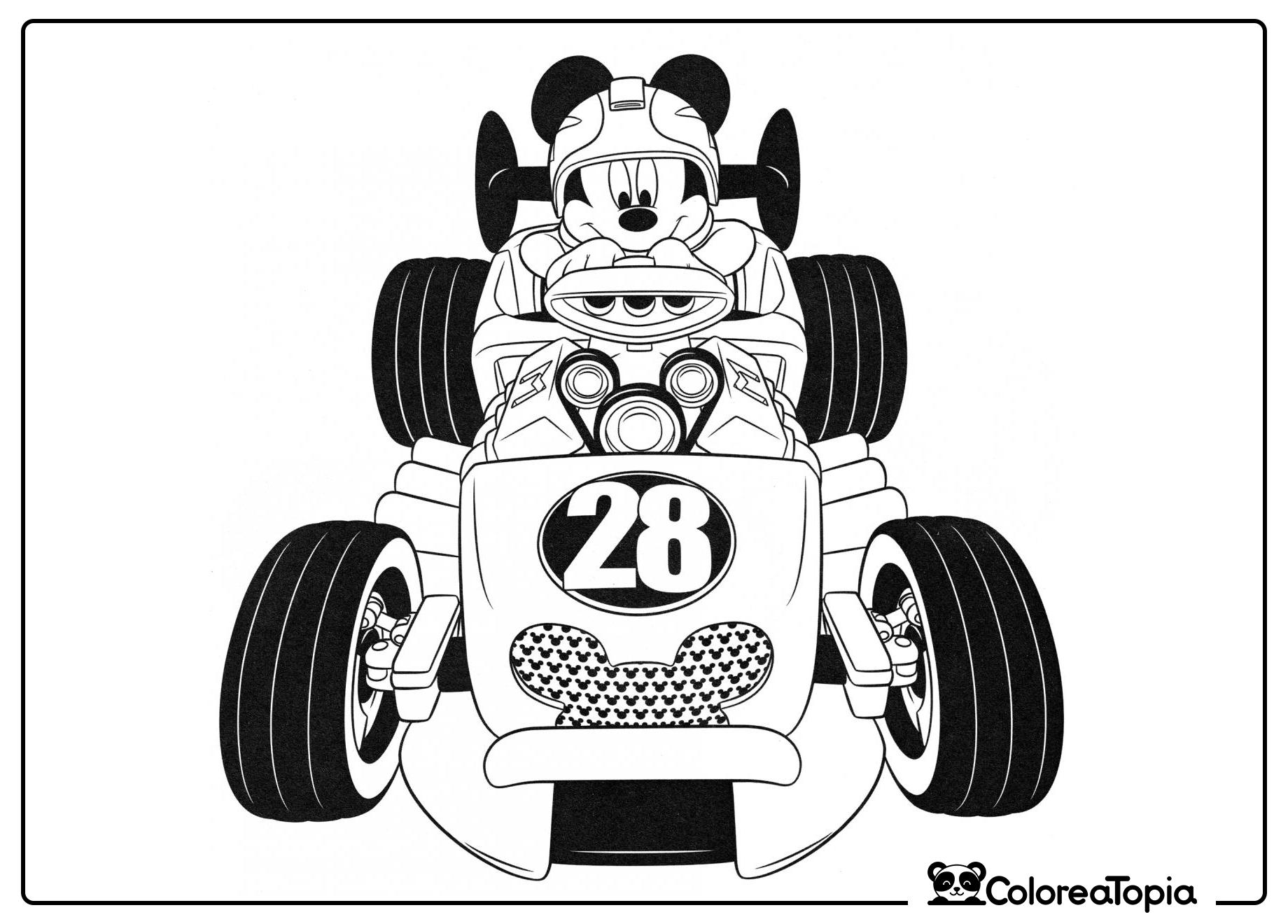 Mickey en un coche deportivo - dibujo para colorear