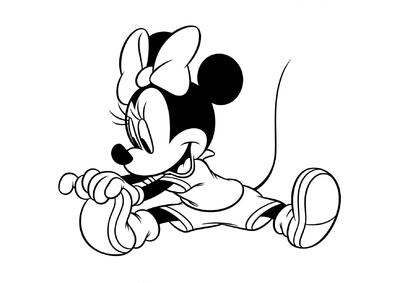 Minnie Mouse está haciendo ejercicios de estiramiento