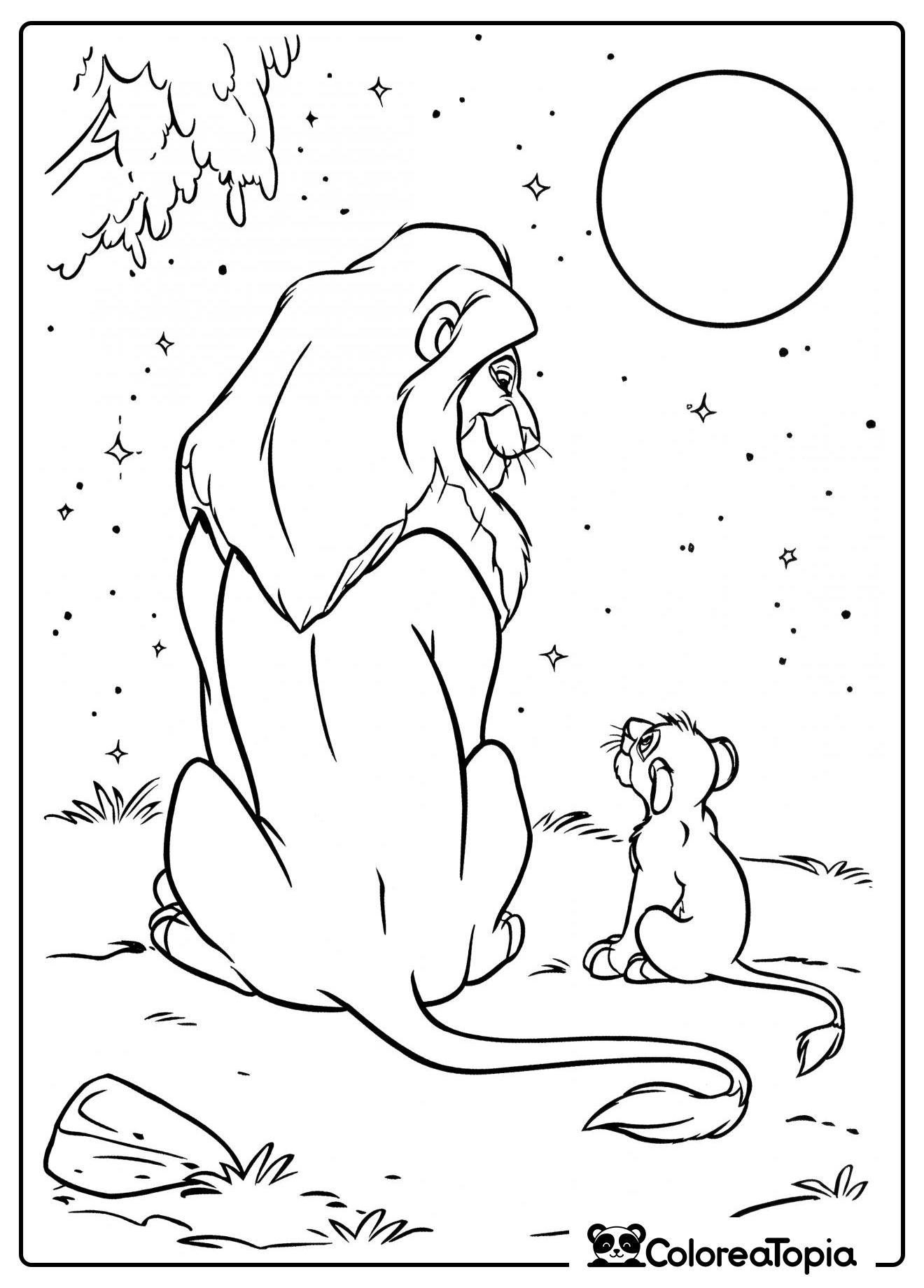 Mufasa y Simba miran las estrellas - dibujo para colorear