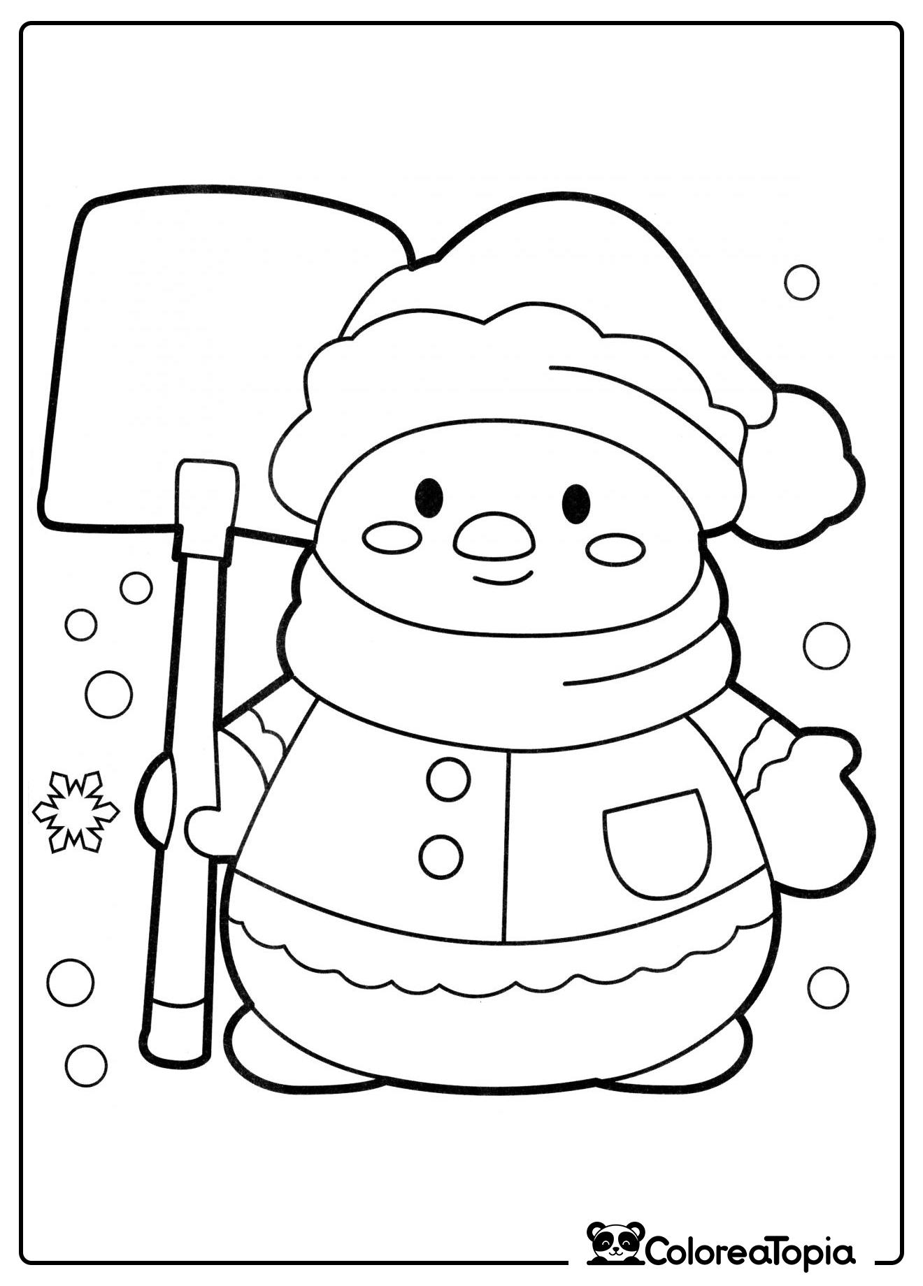 Muñeco de nieve con pala - dibujo para colorear