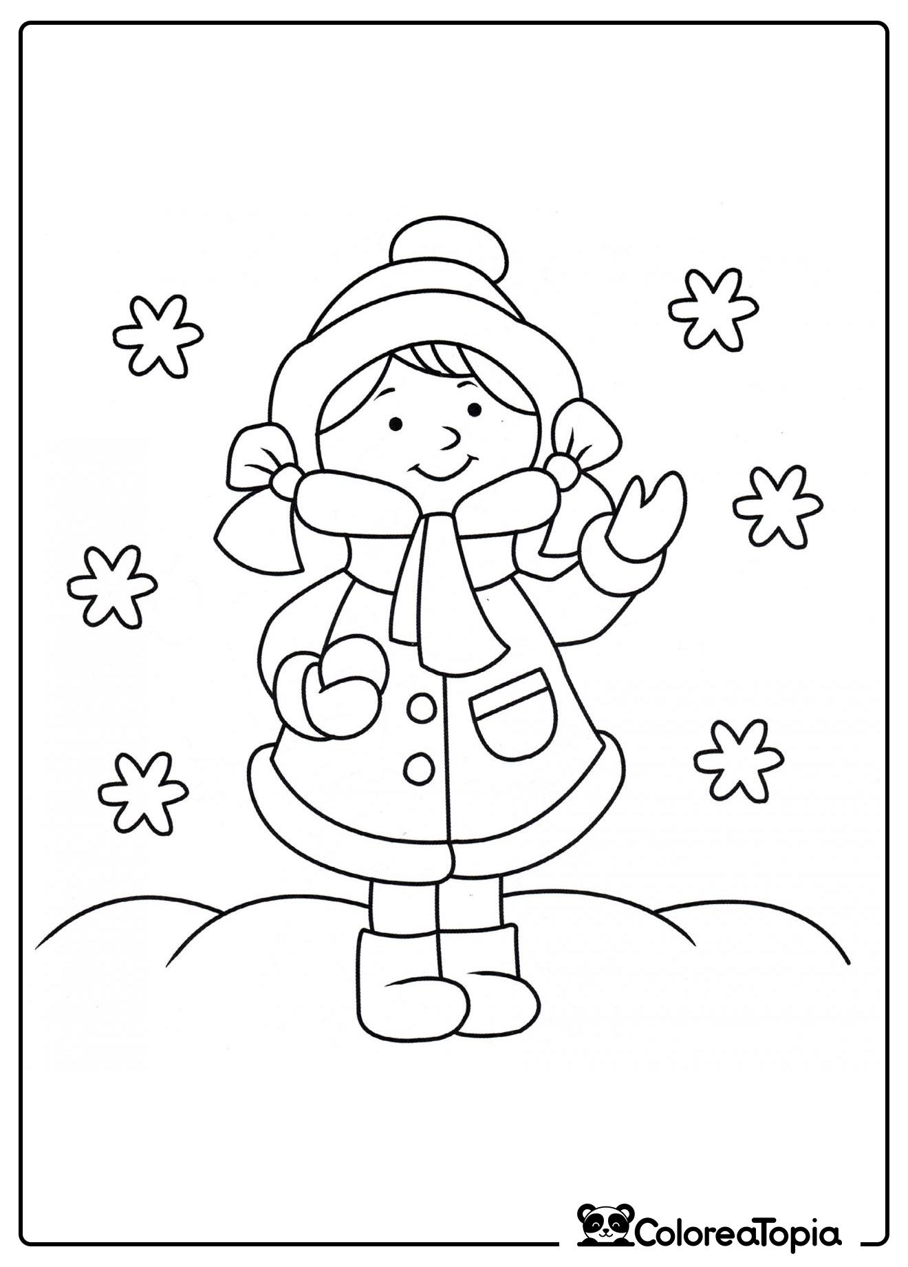 Niña y copos de nieve - dibujo para colorear