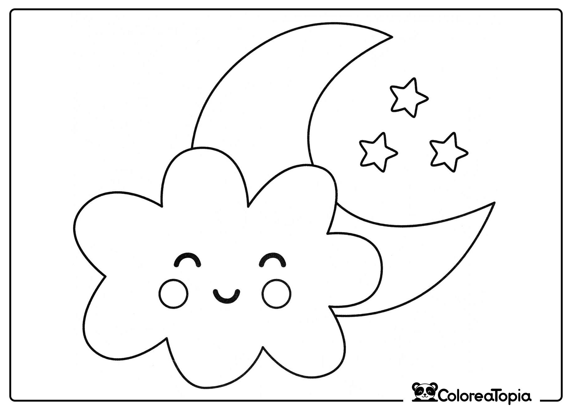 Nube linda y la luna - dibujo para colorear