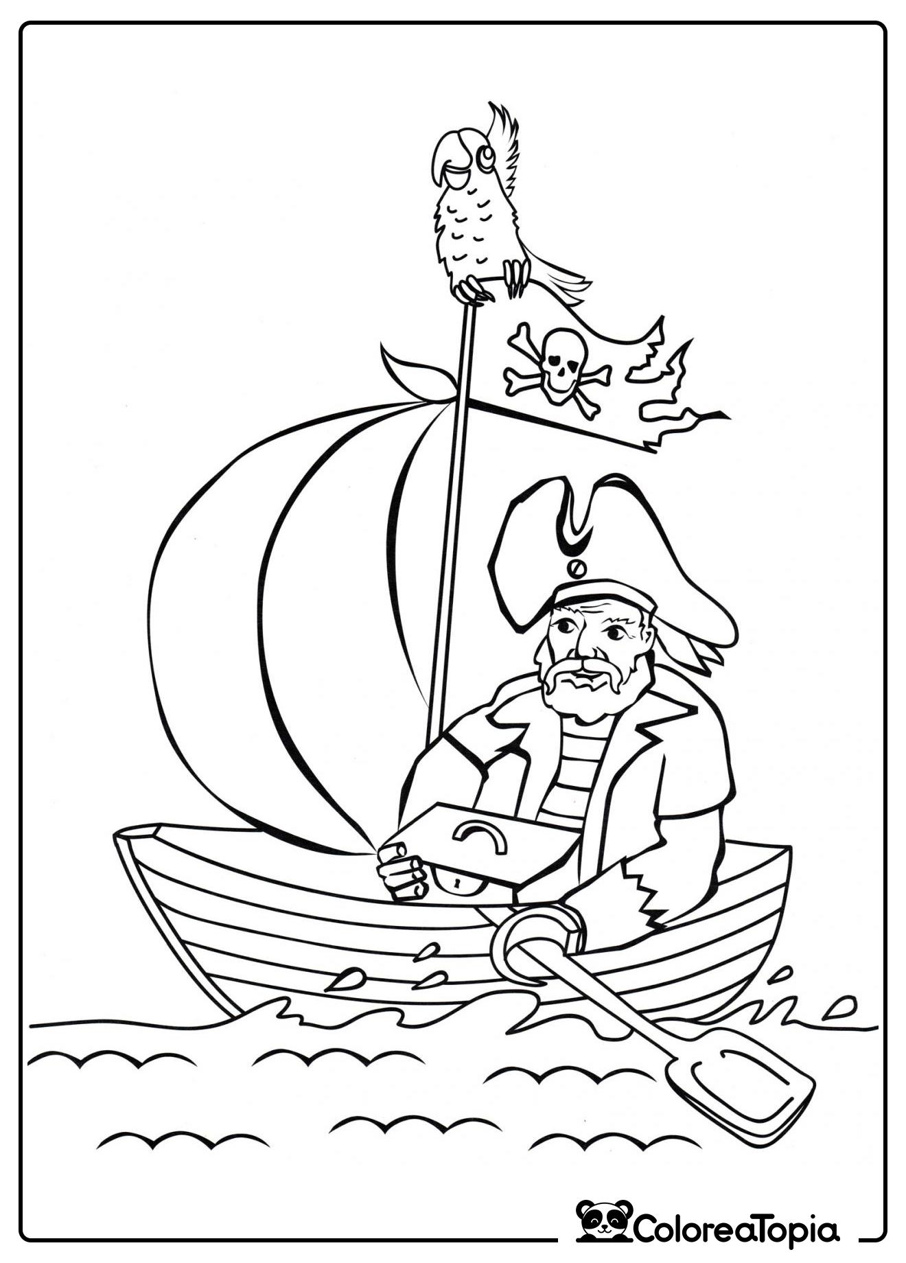 Pirata en el bote - dibujo para colorear