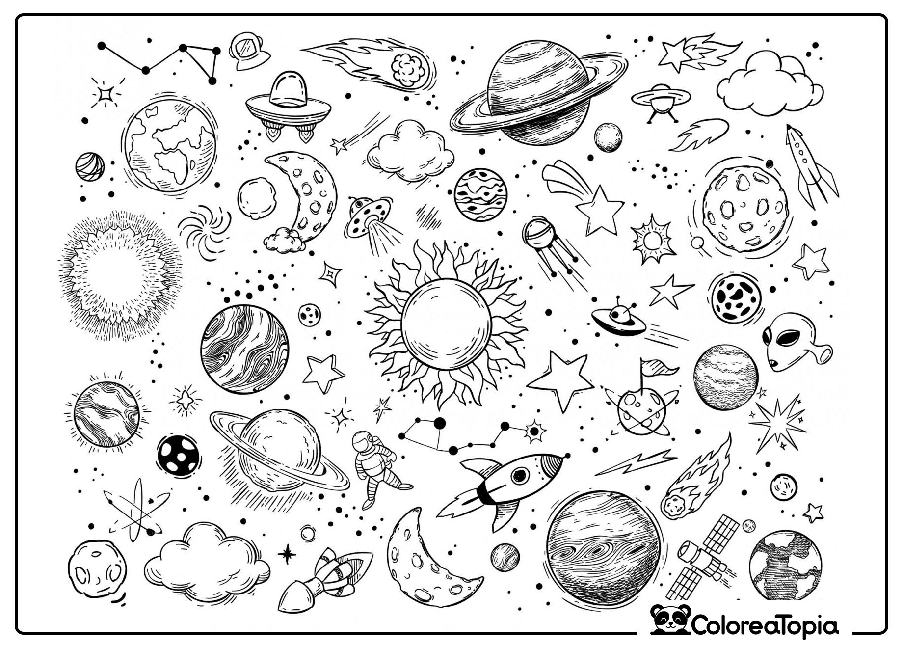 Planetas variados - dibujo para colorear