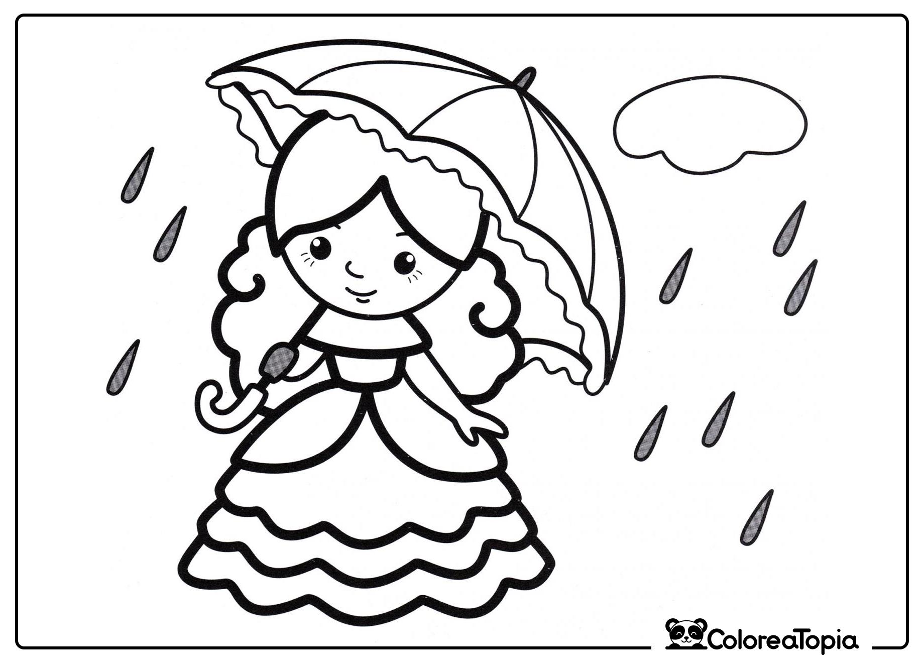 Princesa bajo la lluvia - dibujo para colorear