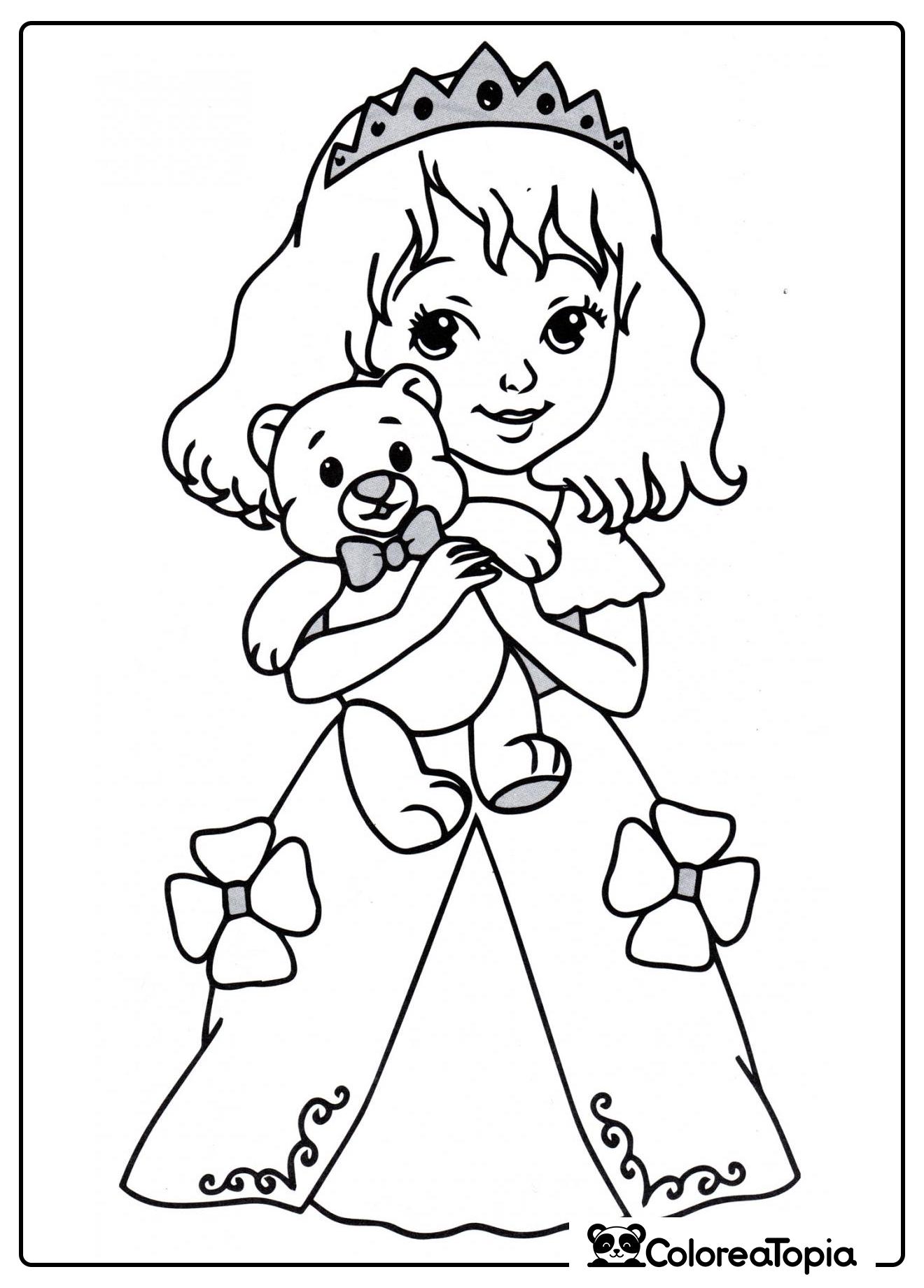 Princesa con osito de peluche - dibujo para colorear