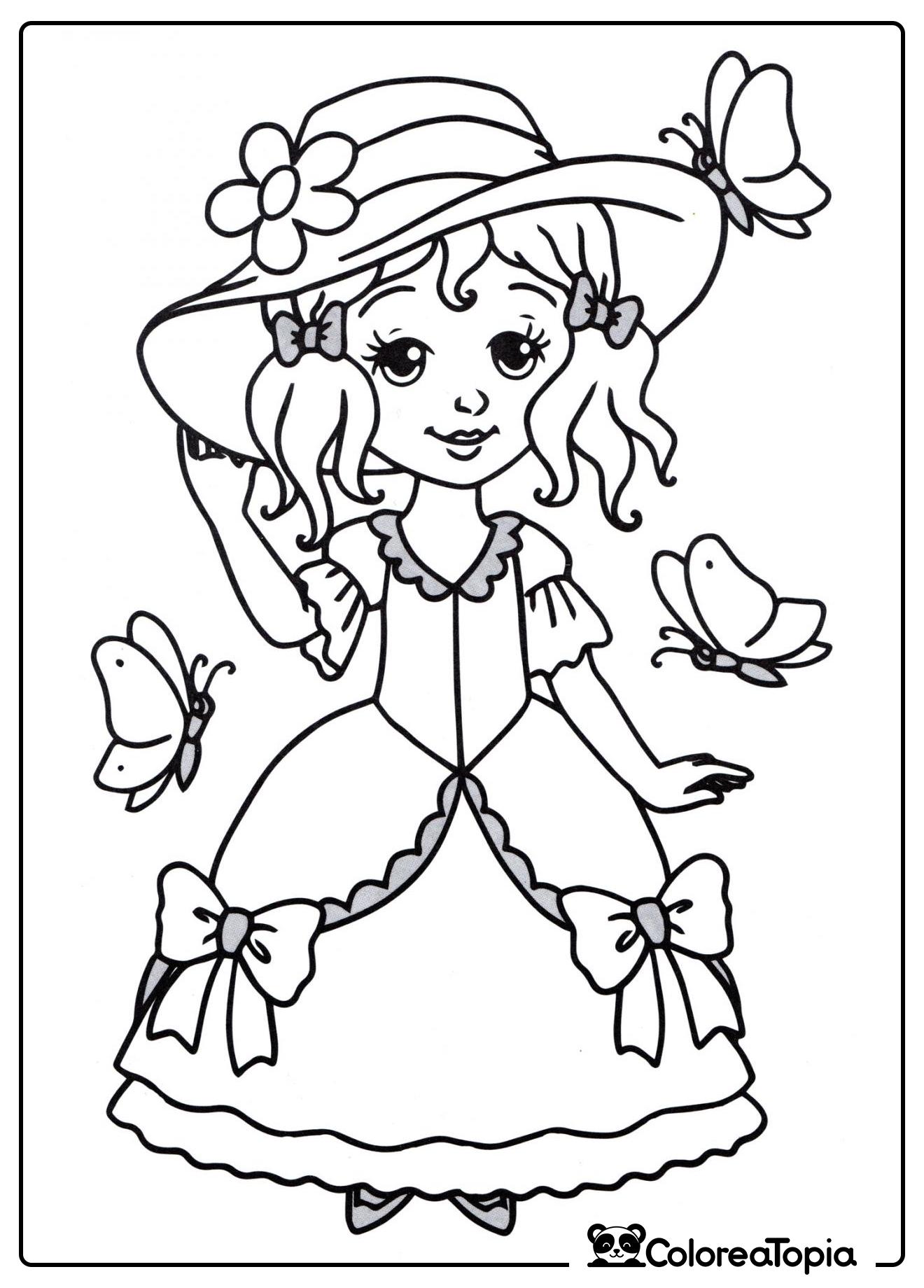 Princesa con sombrero - dibujo para colorear