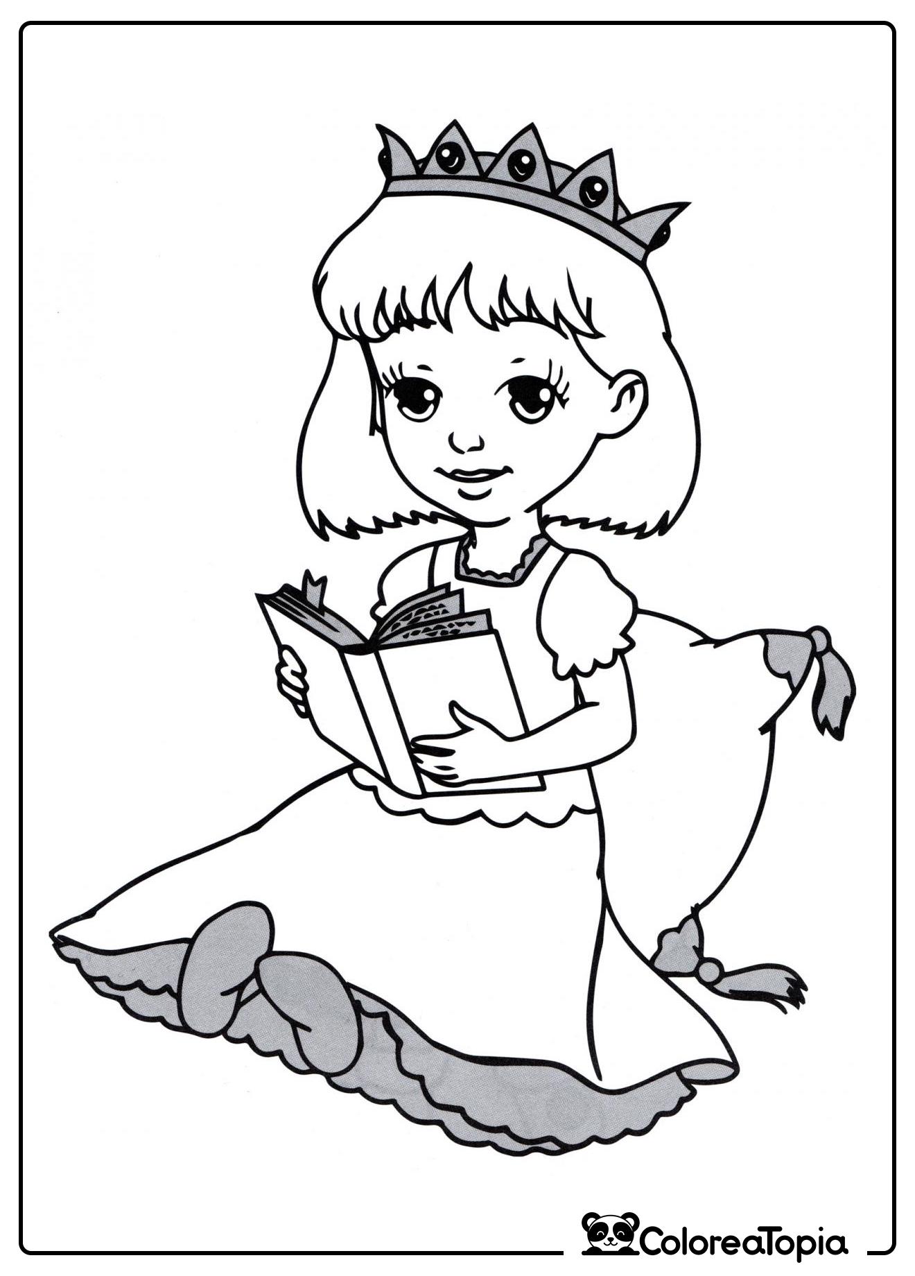 Princesa con un libro - dibujo para colorear