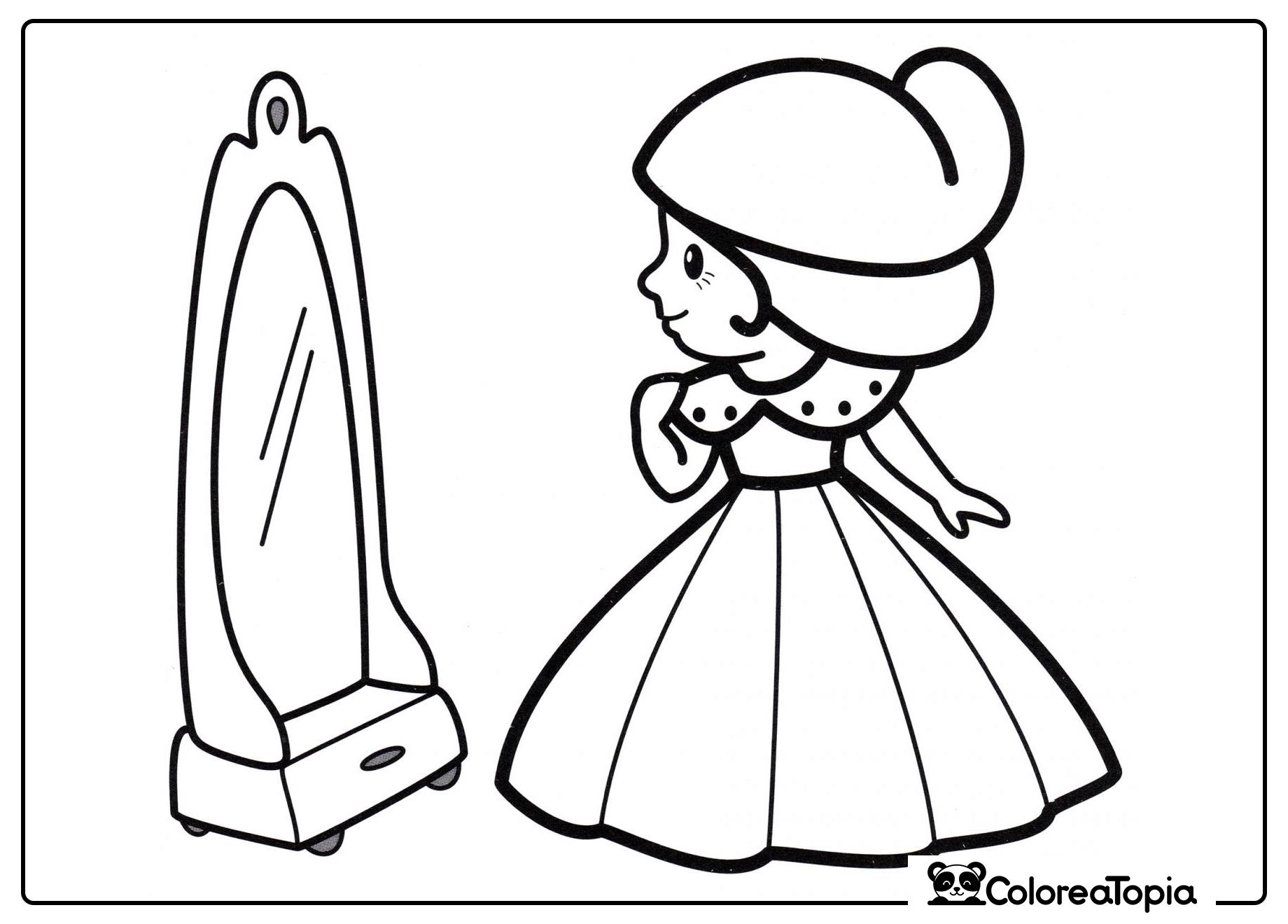 Princesa frente al espejo - dibujo para colorear