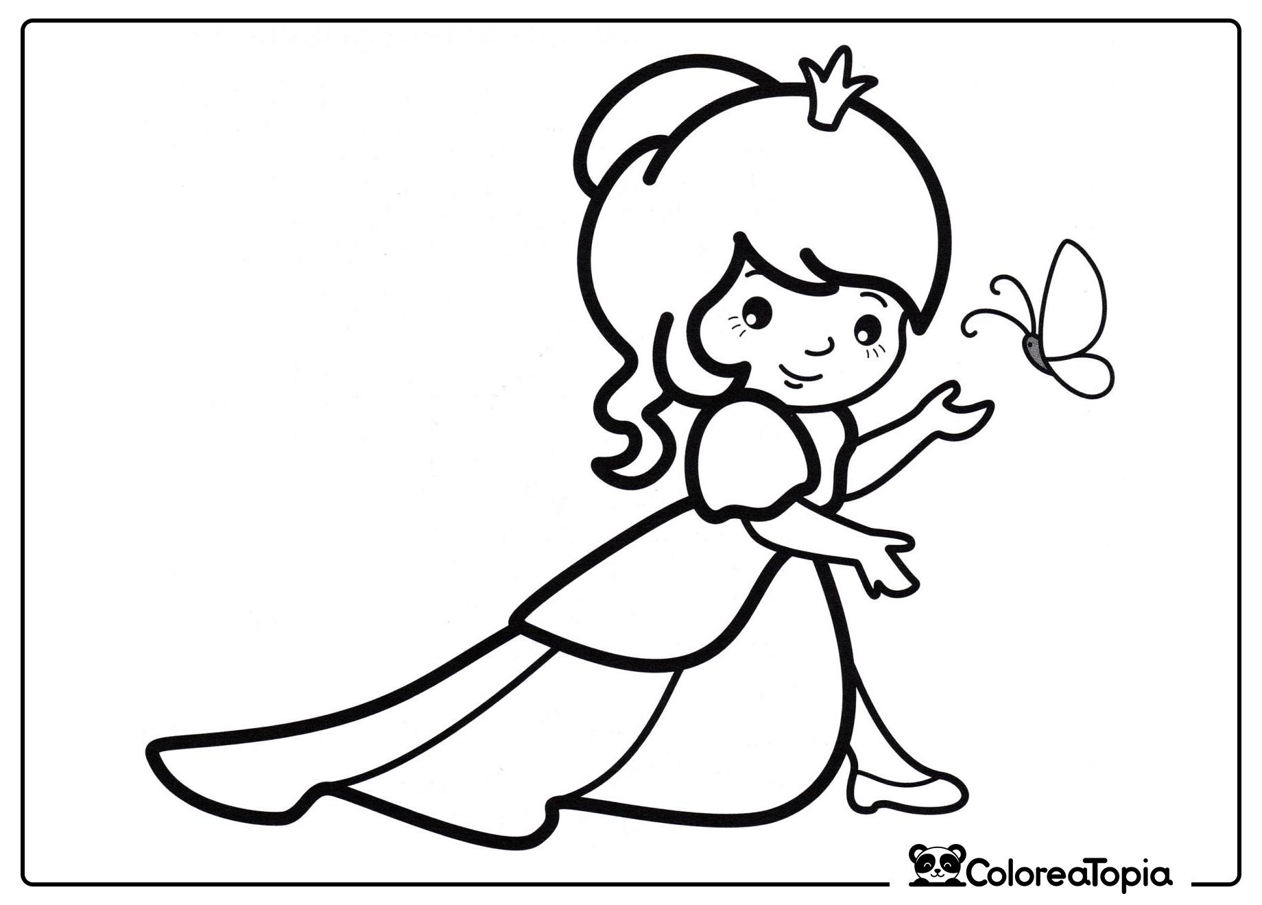 Princesa y mariposa - dibujo para colorear