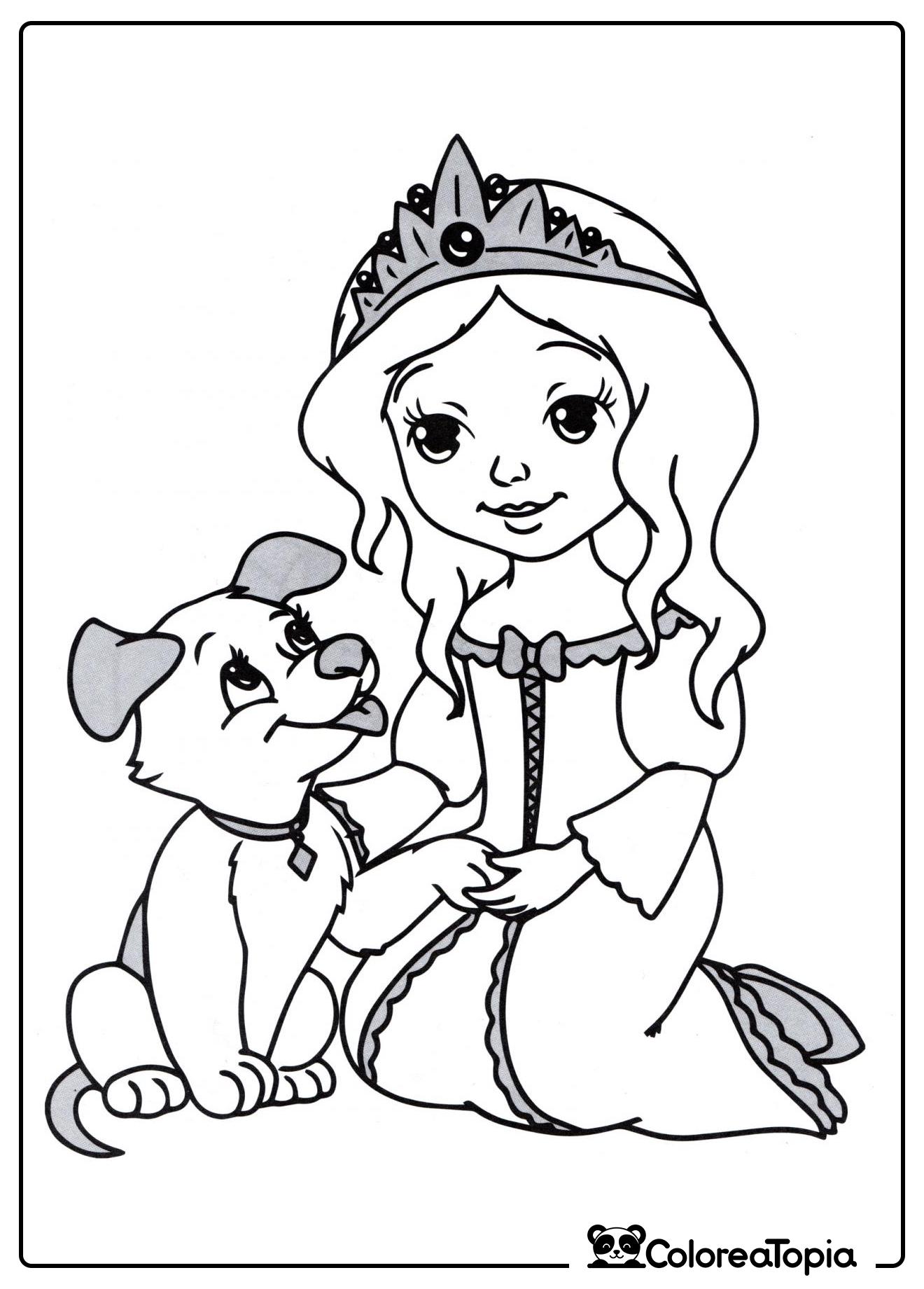 Princesa y su cachorro - dibujo para colorear