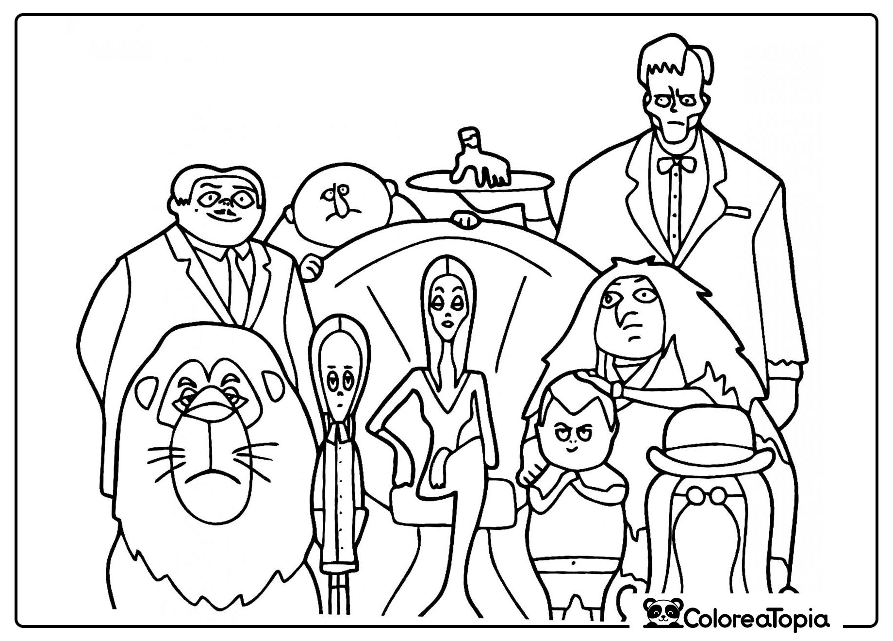 Retrato familiar de los Addams - dibujo para colorear