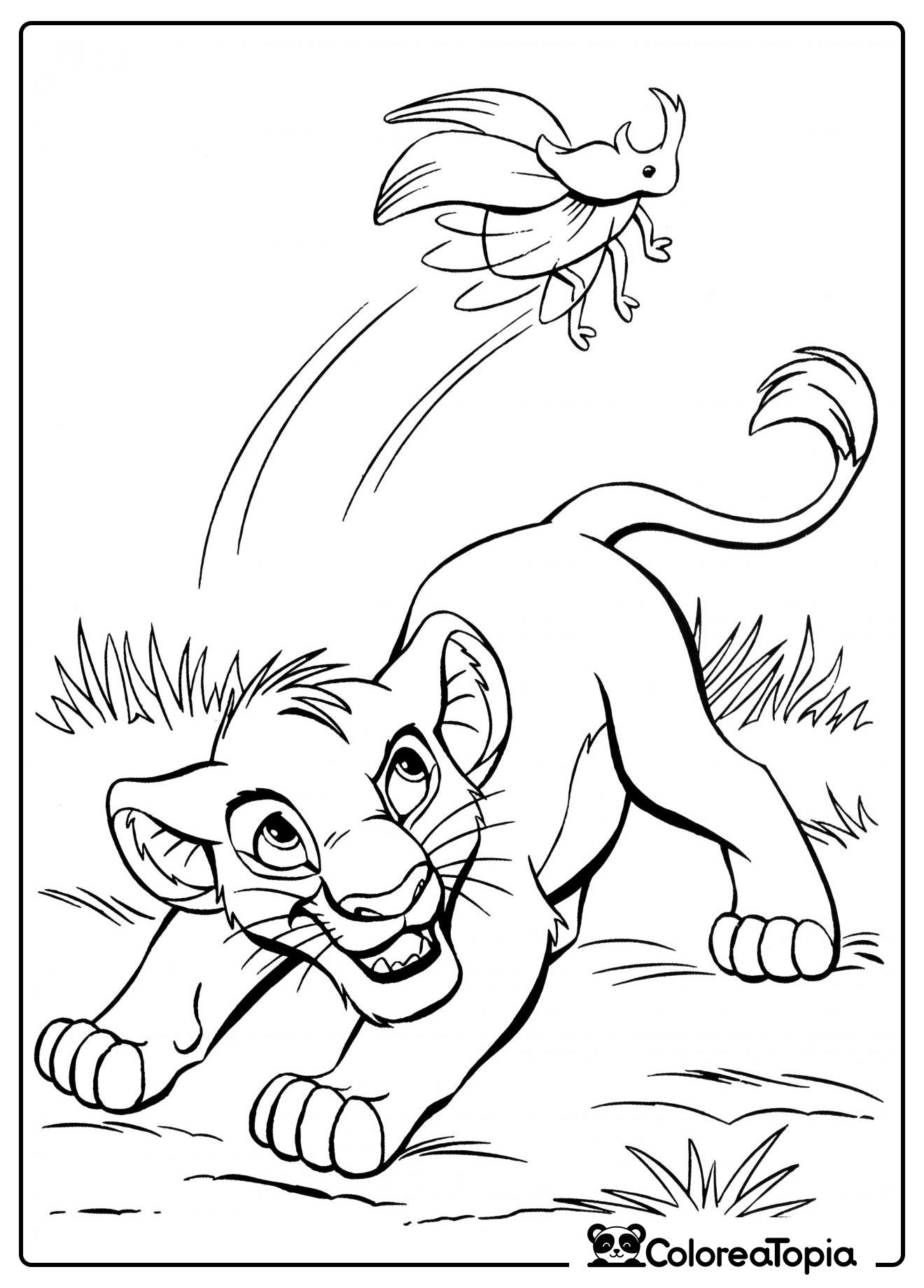 Simba y el escarabajo - dibujo para colorear