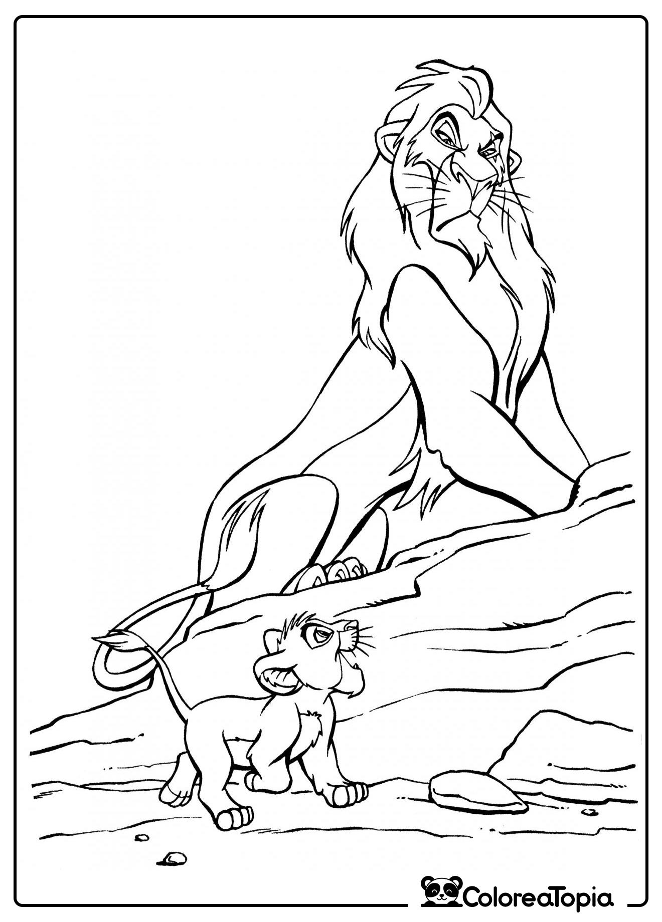Simba y el malvado tío Scar - dibujo para colorear