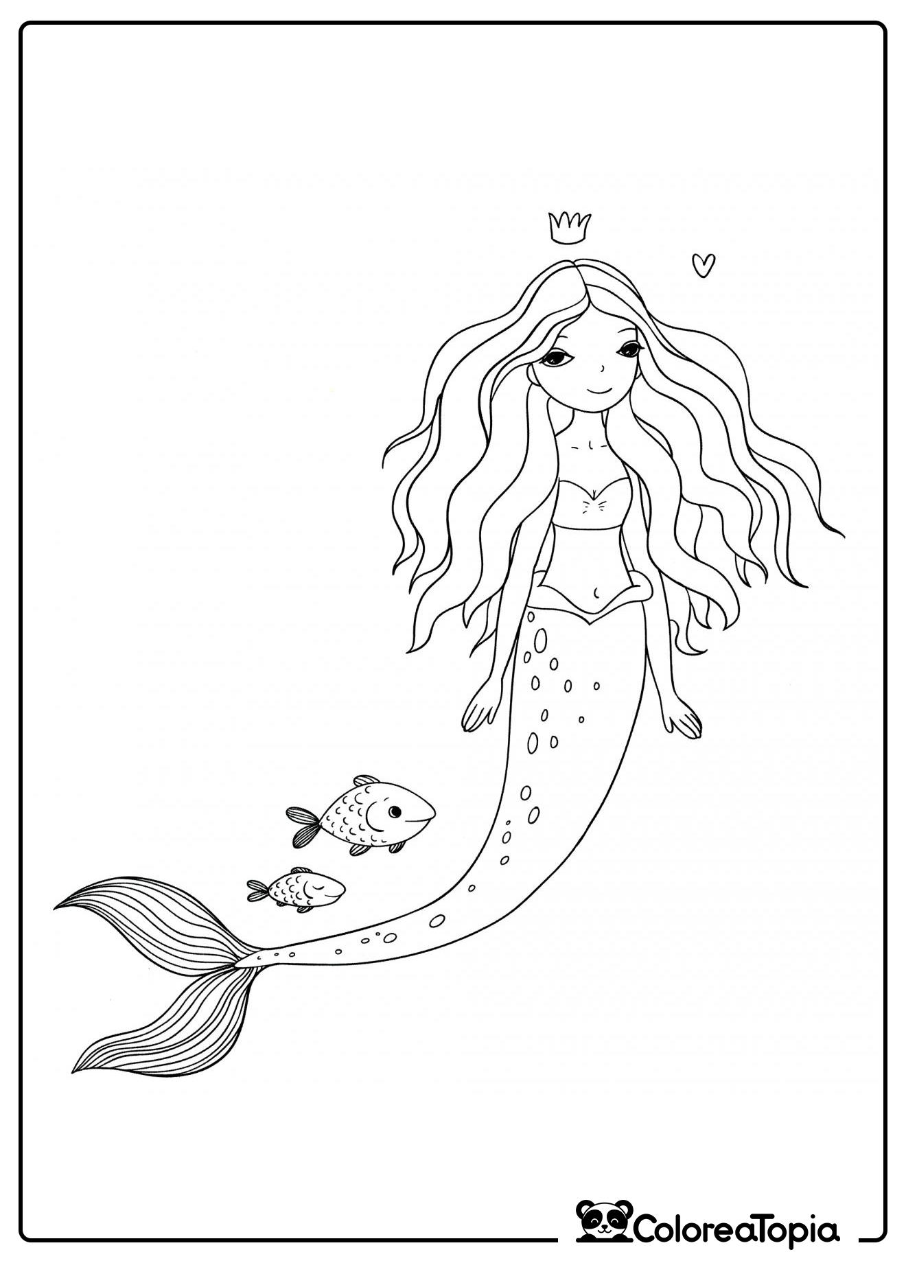 Sirena de cabello largo - dibujo para colorear