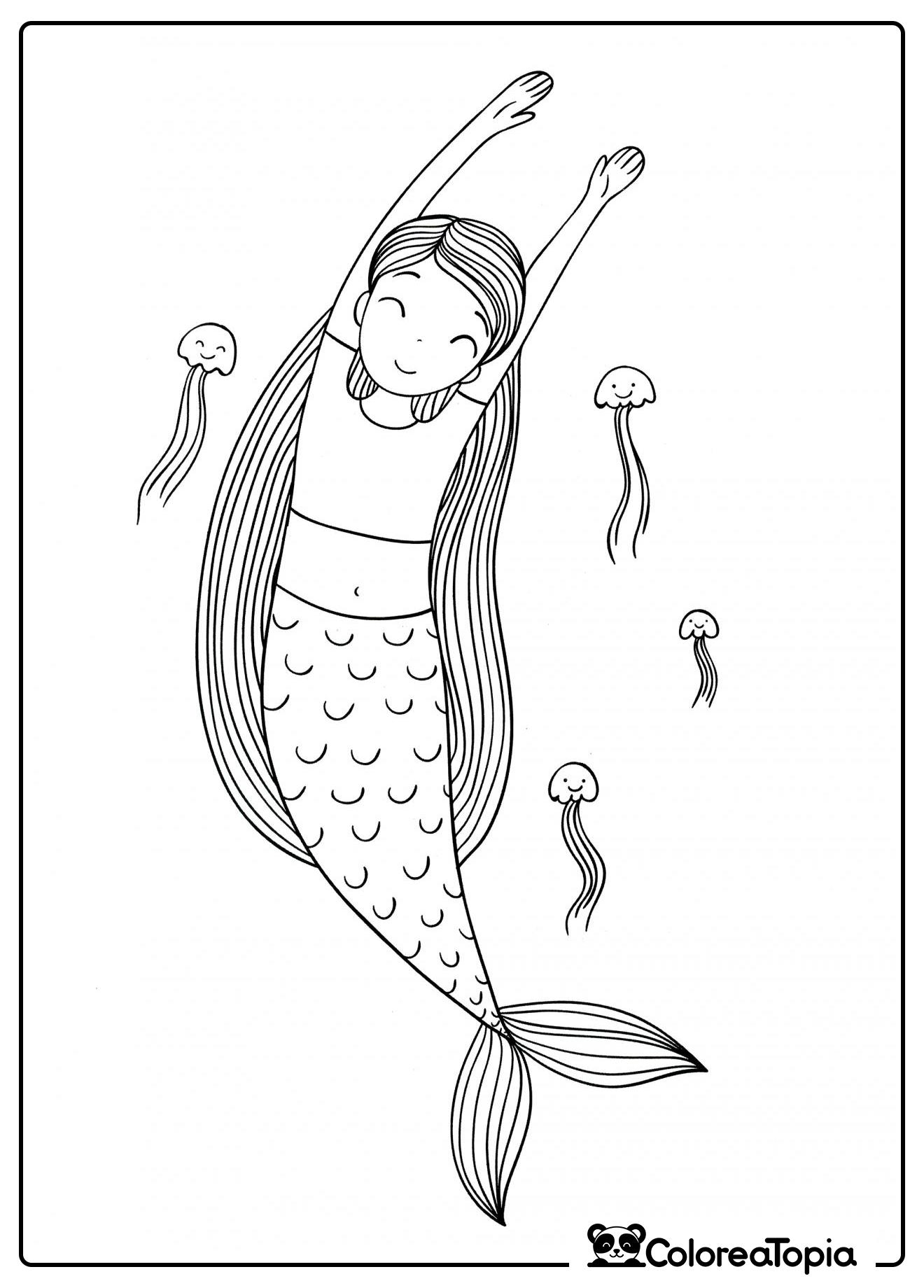 Sirena linda con medusas - dibujo para colorear