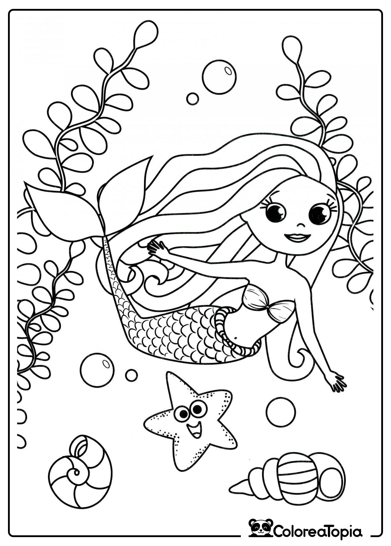 Sirena y algas - dibujo para colorear