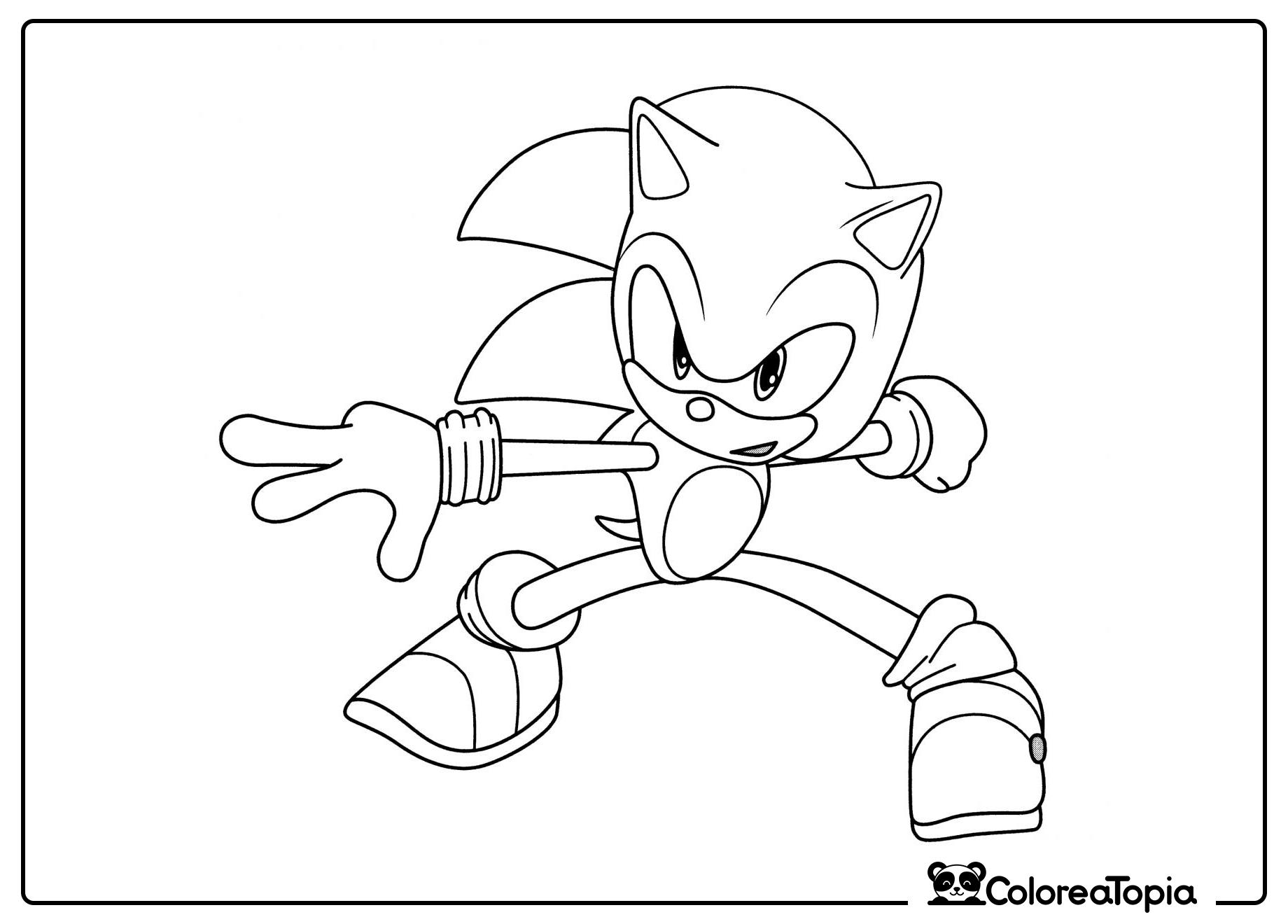 Sonic en posición de combate - dibujo para colorear