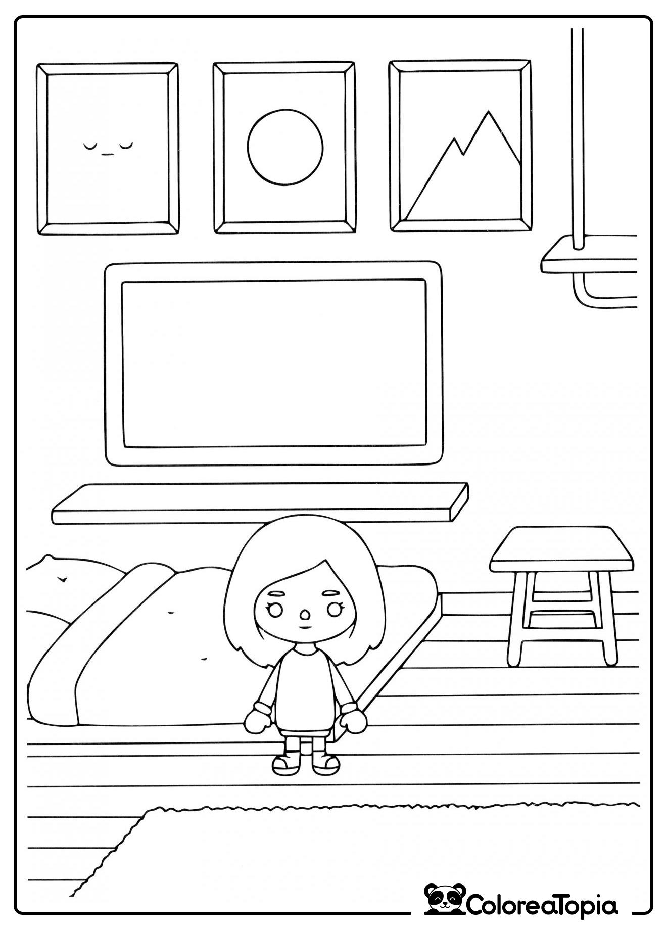 Toca Boca niña en la habitación - dibujo para colorear