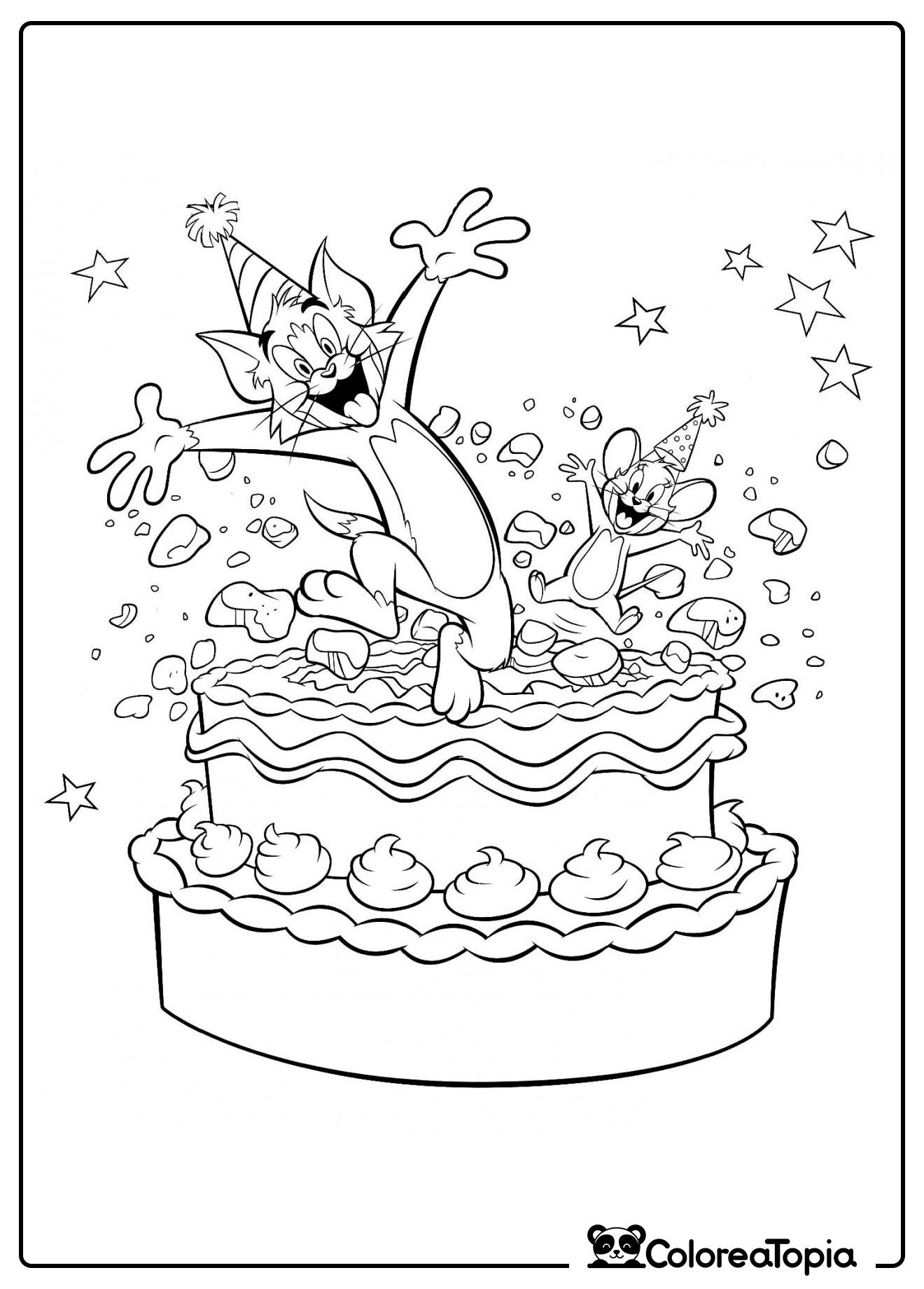 Tom y Jerry en el pastel - dibujo para colorear