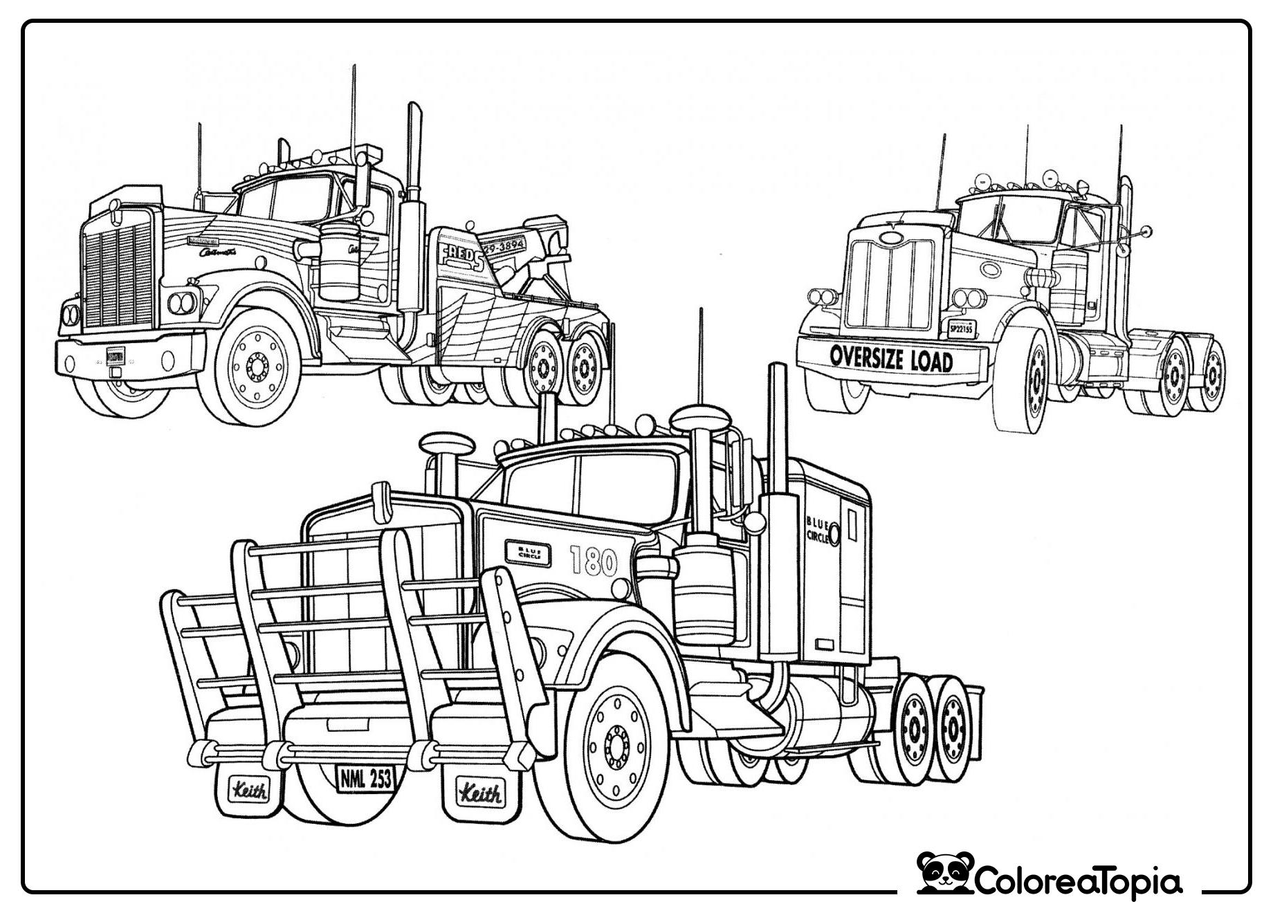 Tres camiones americanos - dibujo para colorear