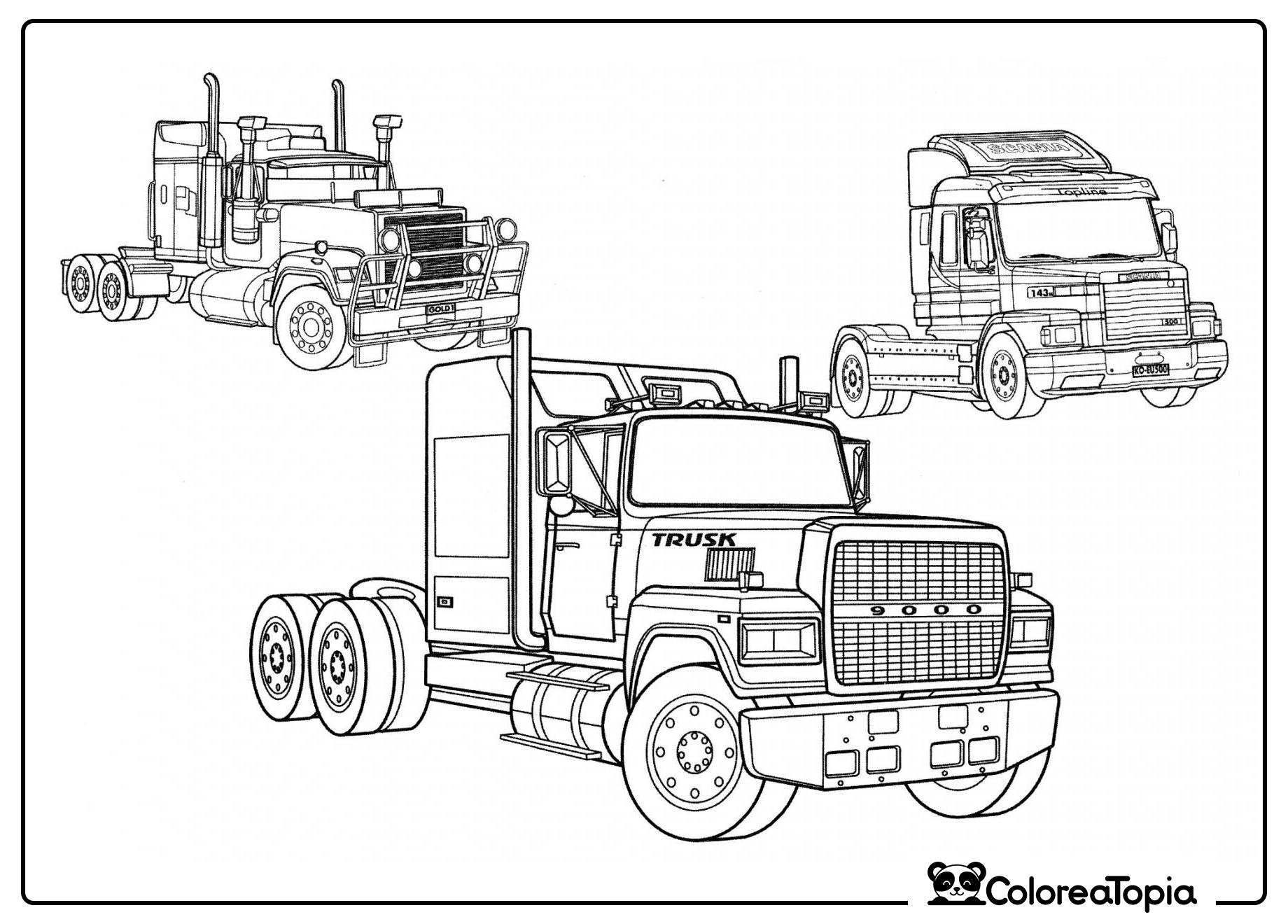 Tres grandes camiones - dibujo para colorear