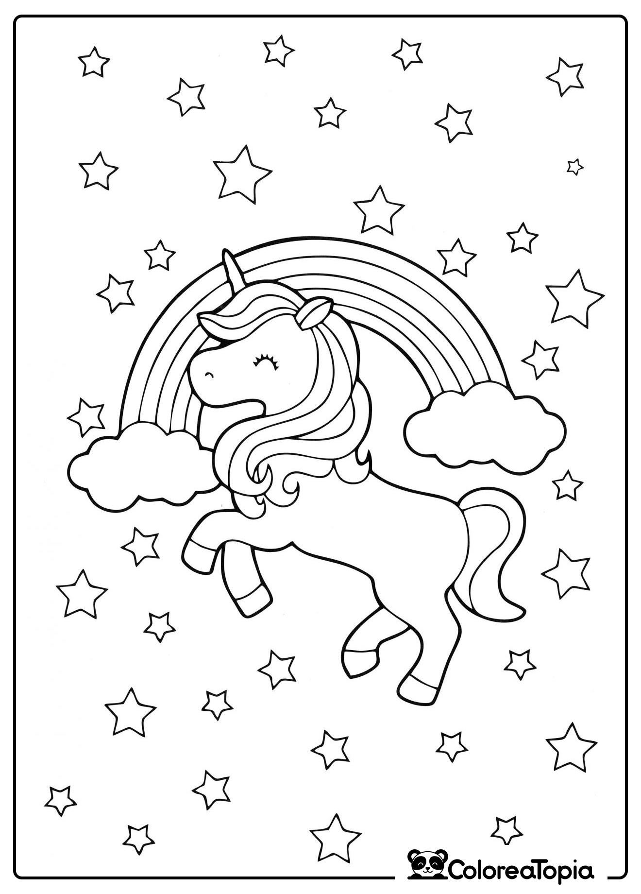 Un unicornio corre por el cielo - dibujo para colorear