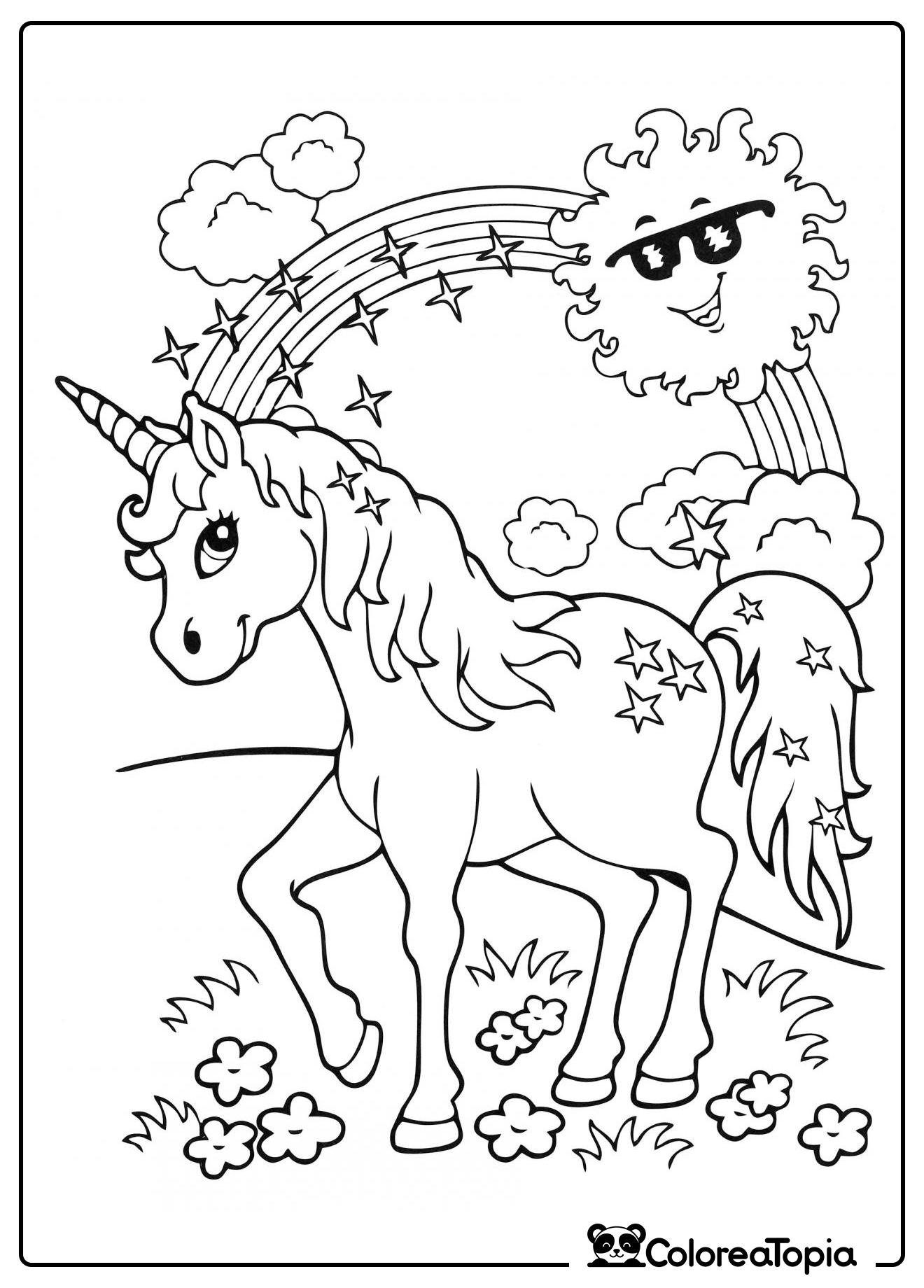 Unicornio bajo el sol - dibujo para colorear