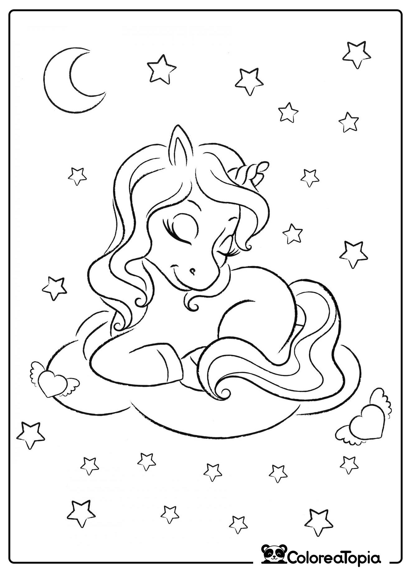 Unicornio bajo las estrellas - dibujo para colorear