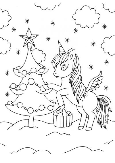 Unicornio con árbol de Navidad