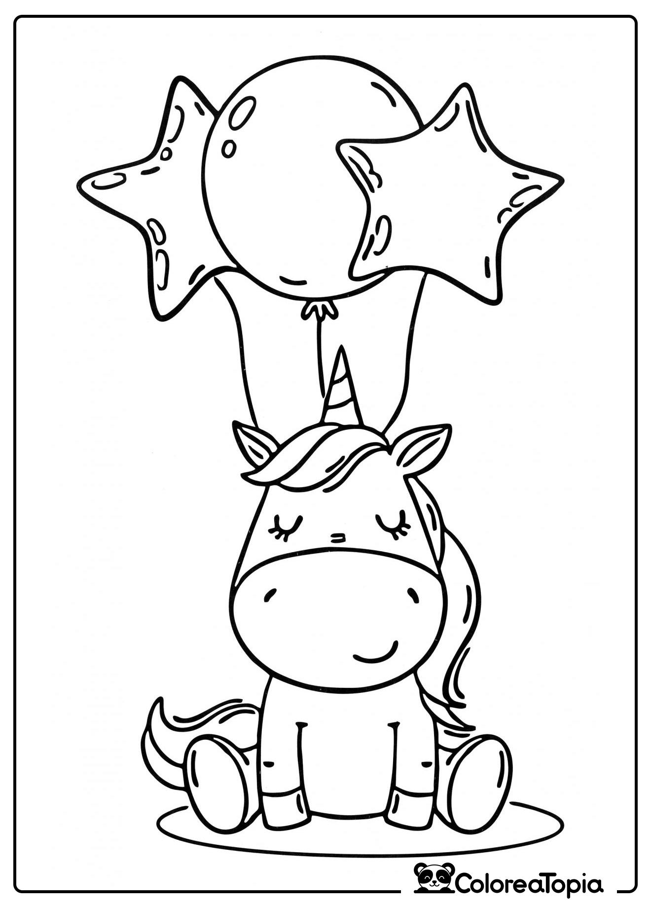 Unicornio con globos - dibujo para colorear