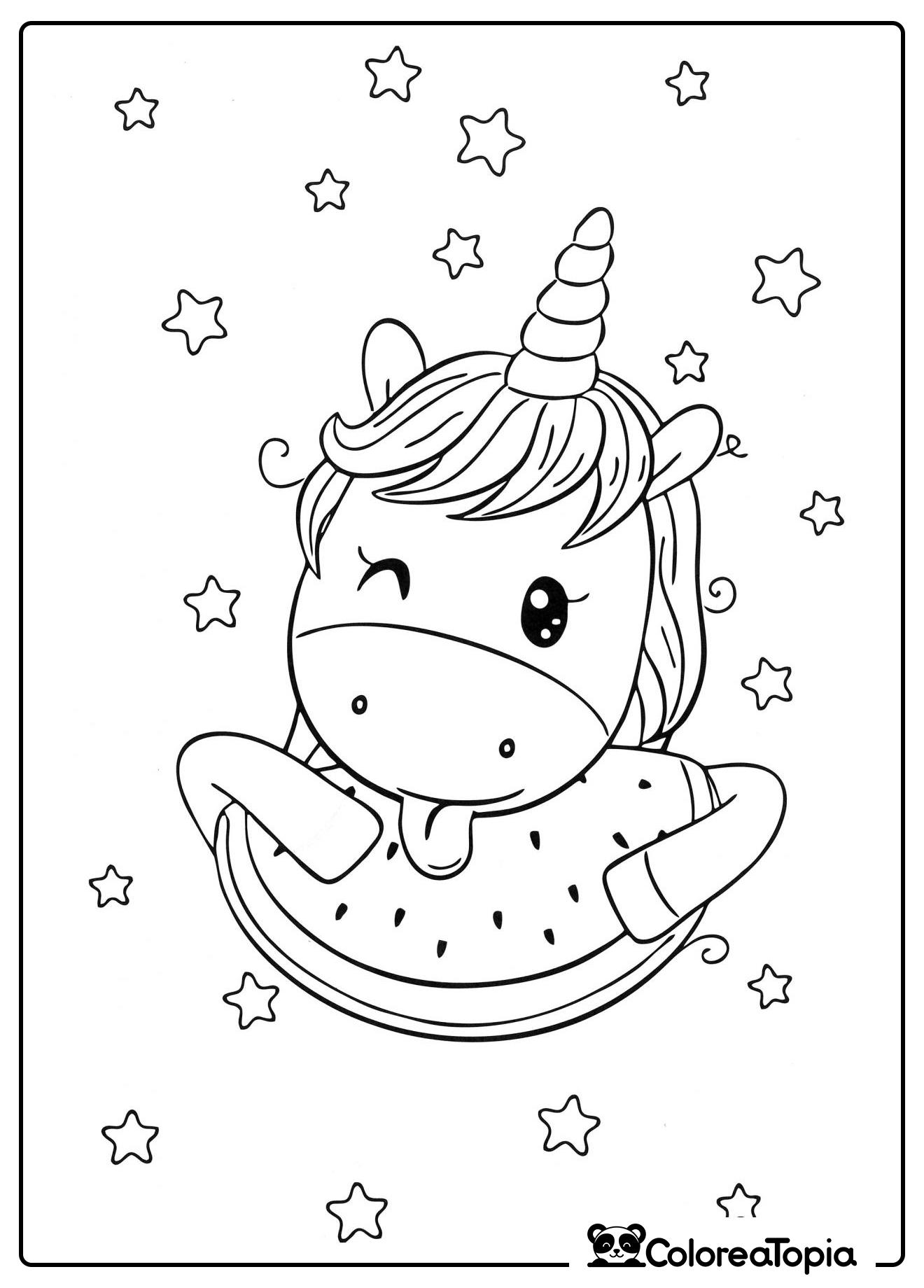 Unicornio con sandía - dibujo para colorear