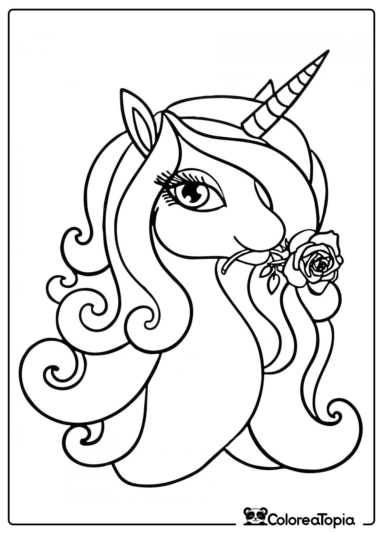 Unicornio con una rosita - dibujo para colorear