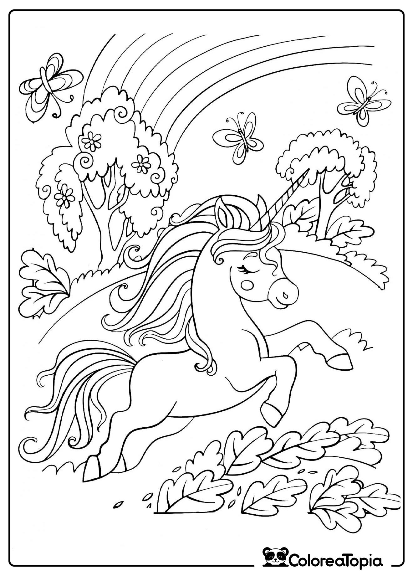 Unicornio en el bosque encantado - dibujo para colorear