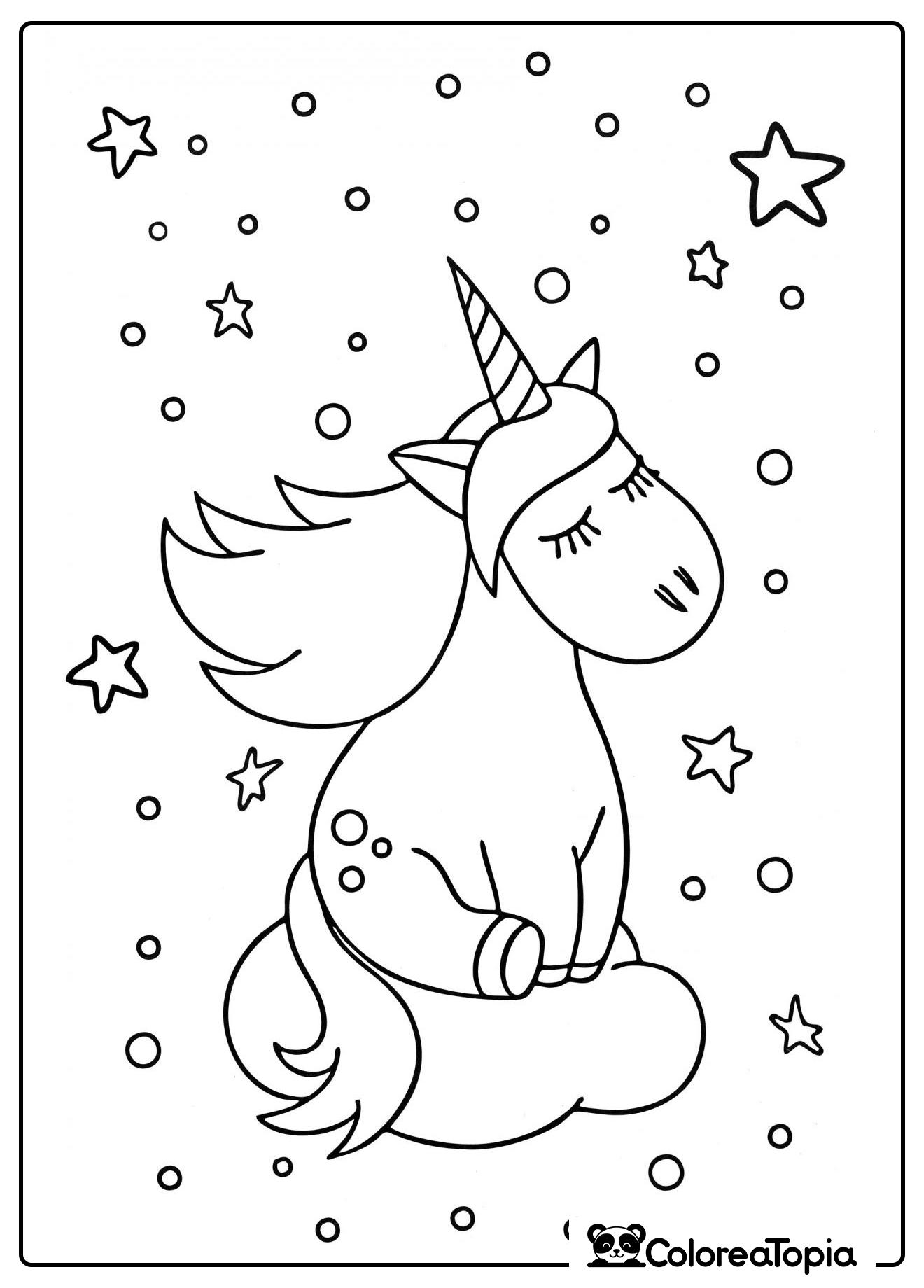 Unicornio en el cielo nocturno - dibujo para colorear