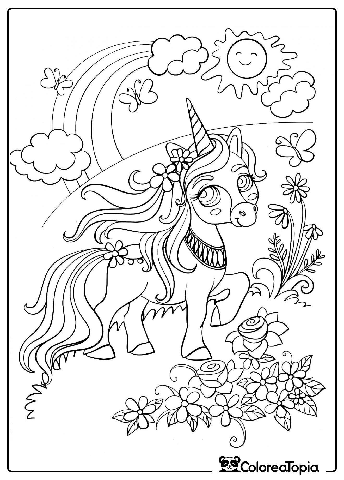 Unicornio en el prado - dibujo para colorear