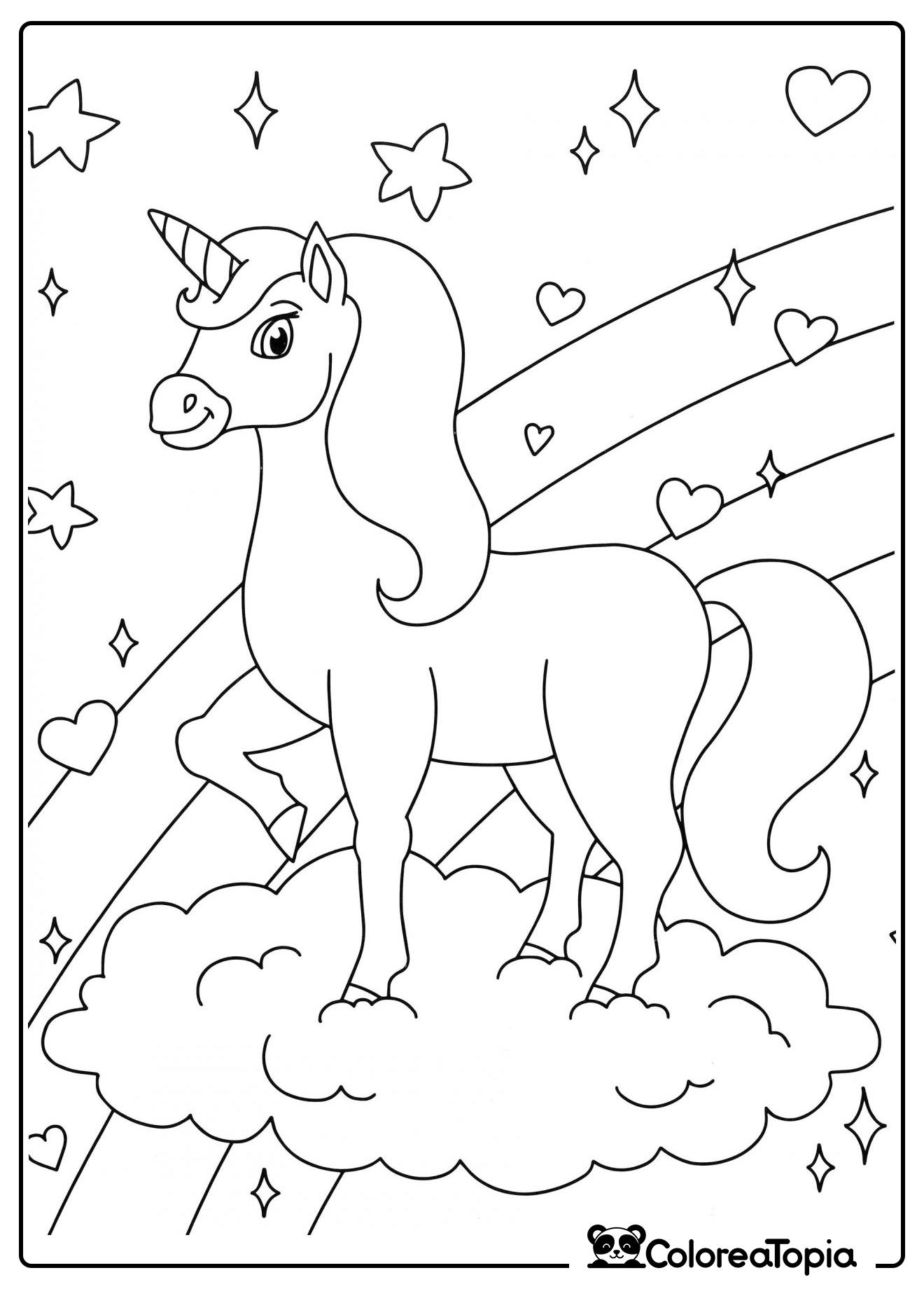 Unicornio en una nube - dibujo para colorear