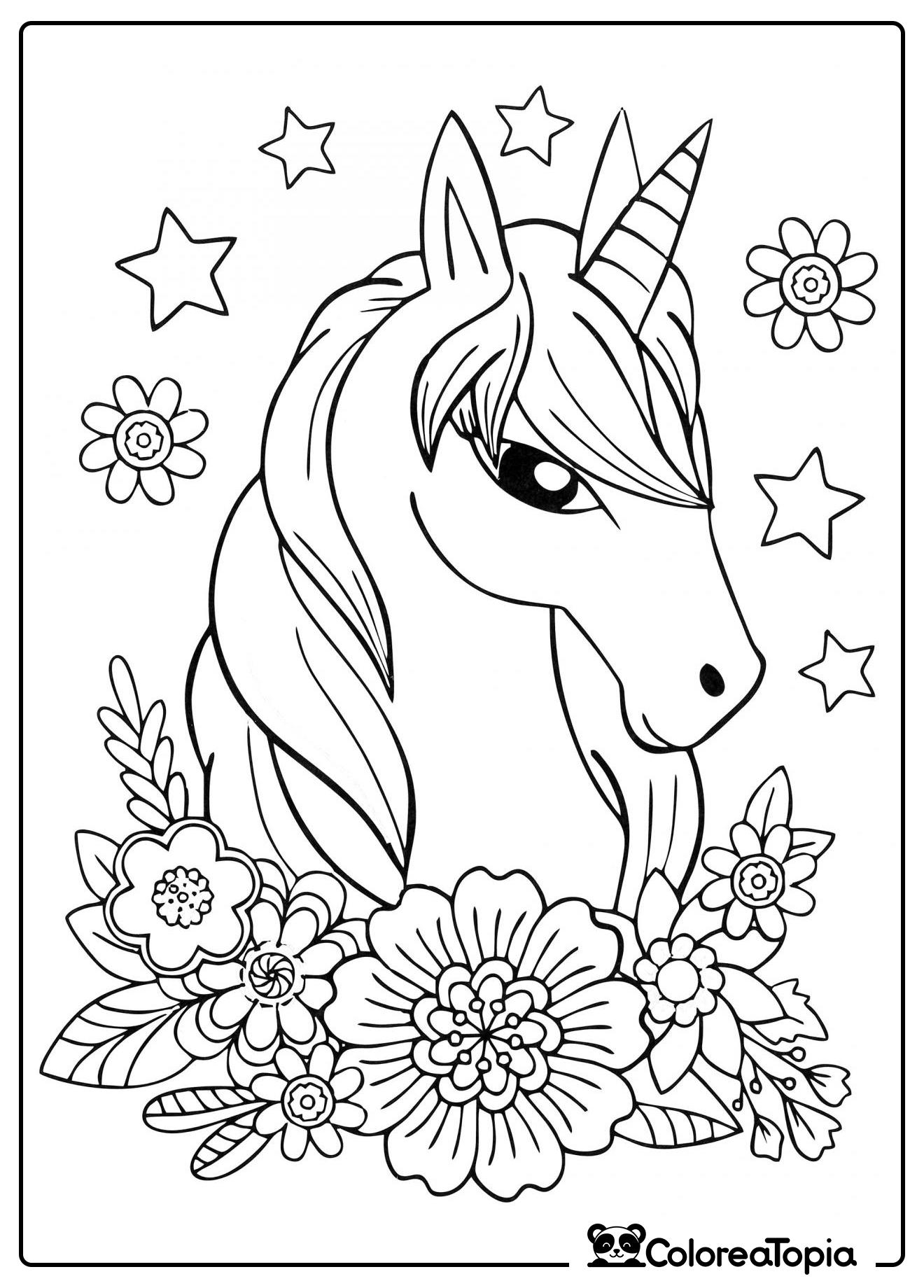 Unicornio entre las flores - dibujo para colorear