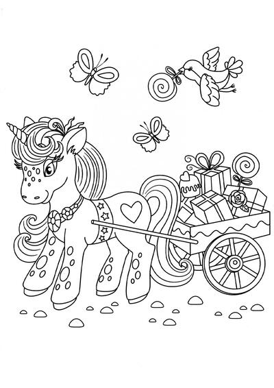 Unicornio y carro de regalos